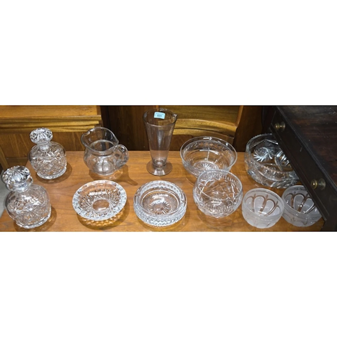 2 heavy Waterford crystal ashtrays/peanut dishes; a pair of ...