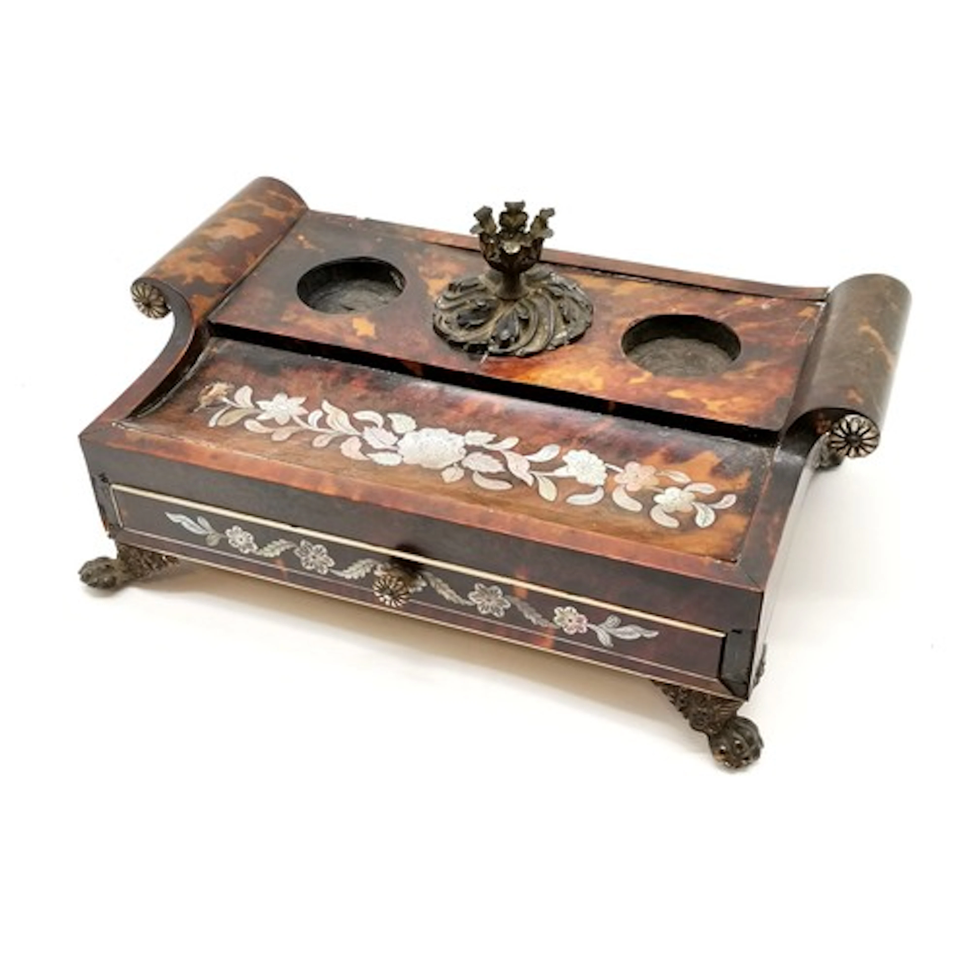 Antique Regency desk stand with tortoiseshell & mother of pe...