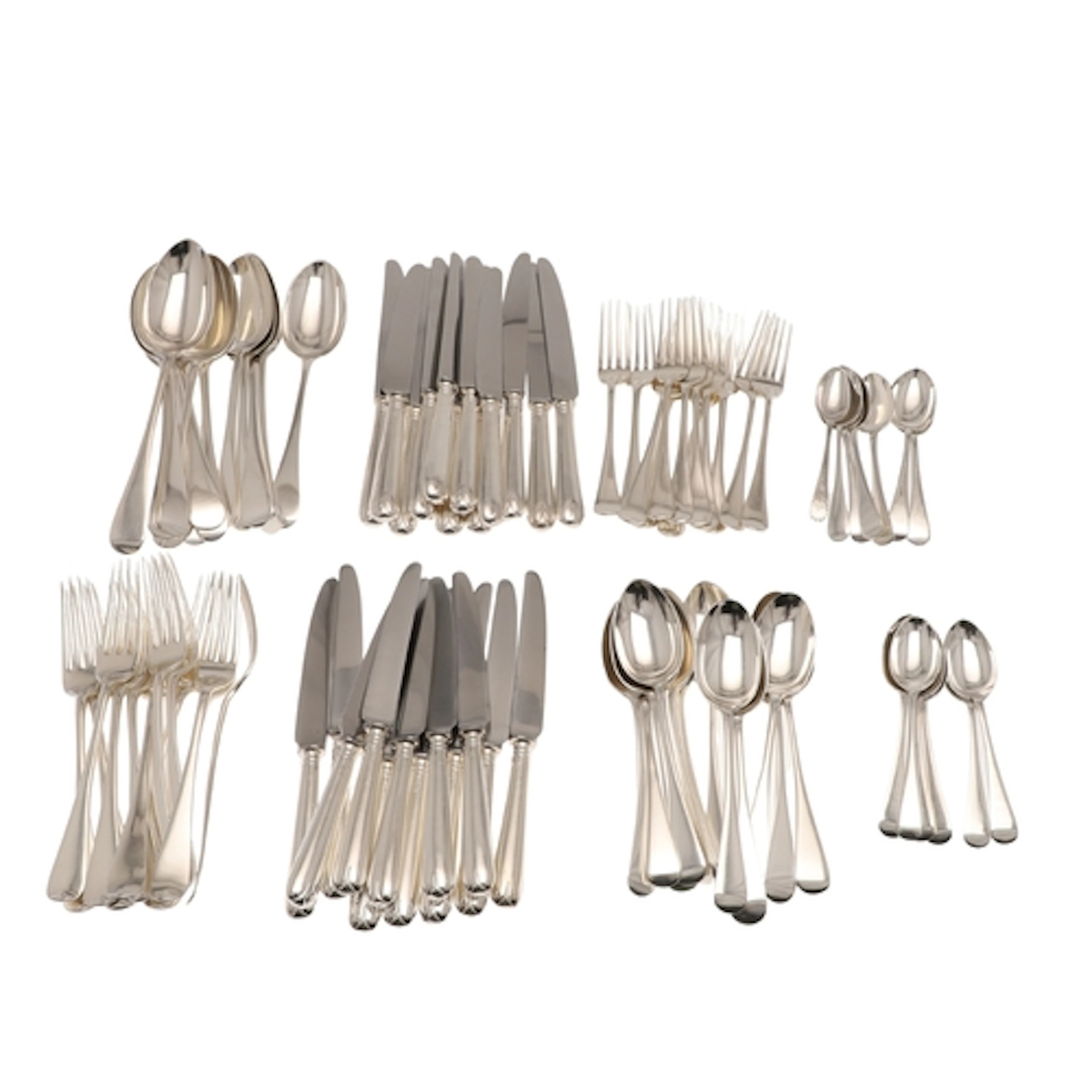 A MIXED TWELVE PLACE SET OF SILVER CUTLERY. Mainly Old Engli...