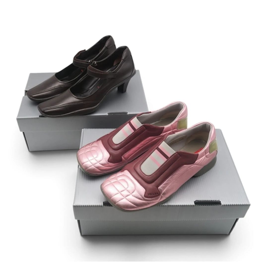 A pair of Prada Sport leather mary jane heeled shoes togethe...