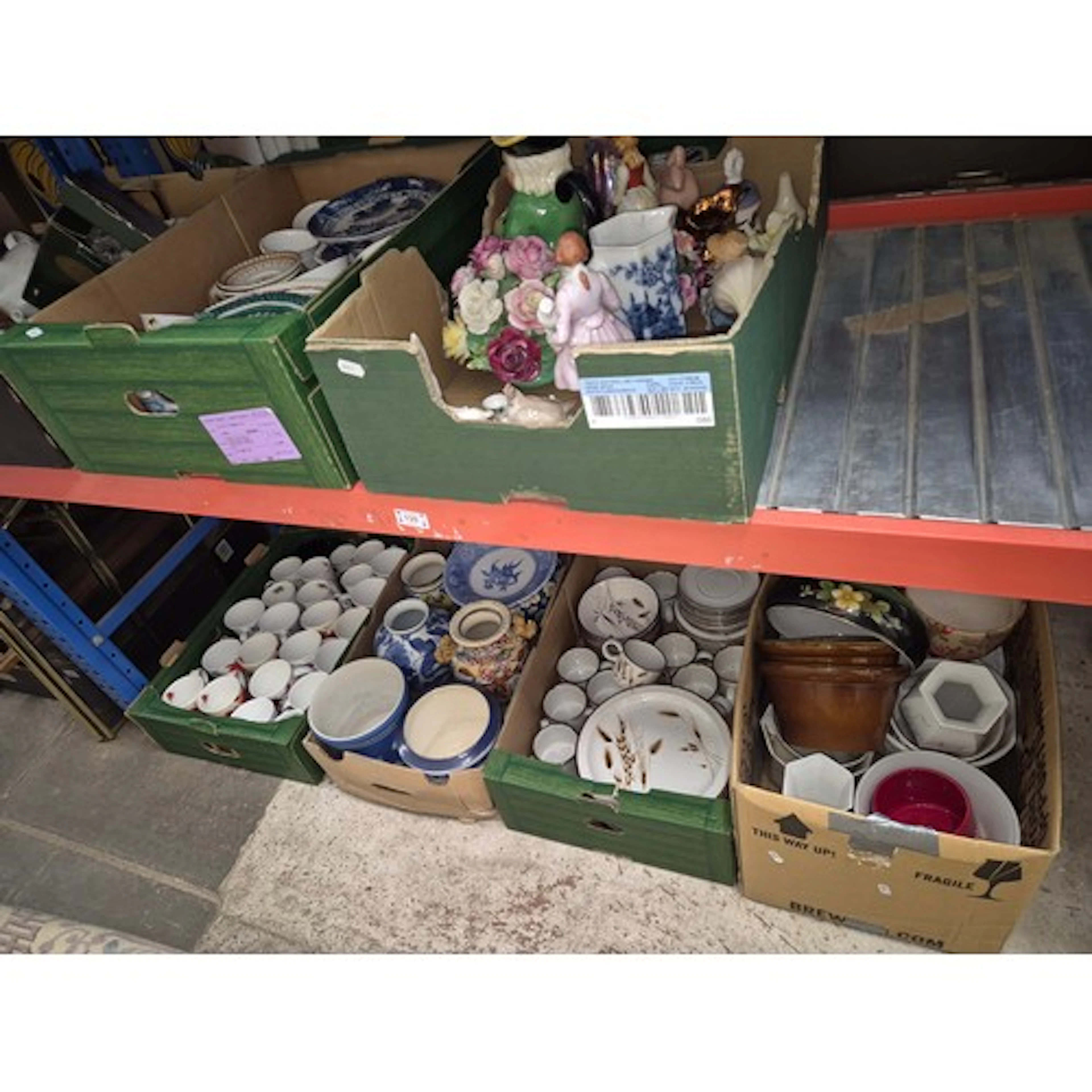 2 shelves (7 boxes) of ceramics including Midwinter, Portmei...