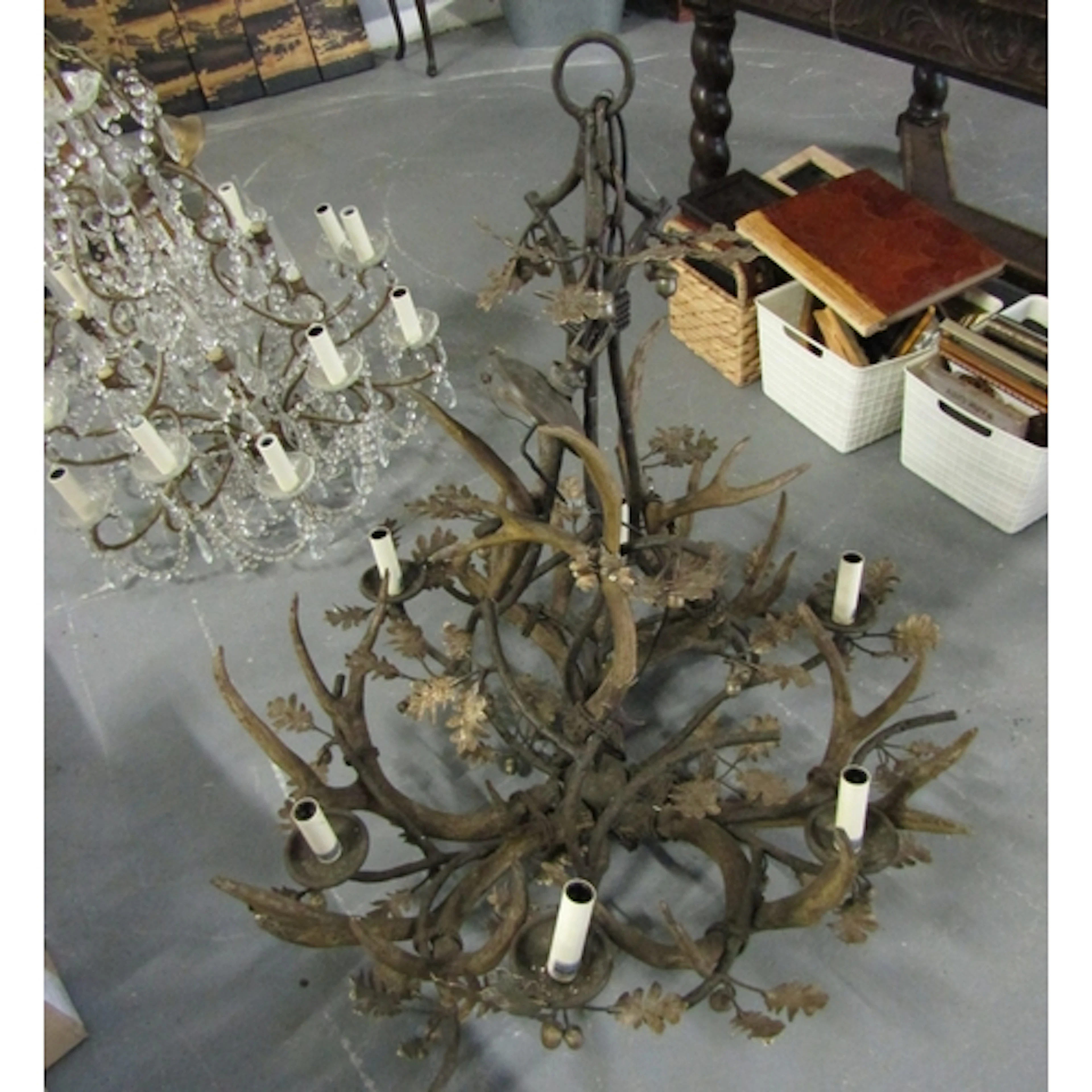Antler Mounted Ceiling Chandelier of Good Size Electrified W...