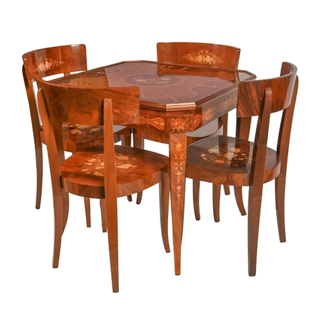 An Italian marquetry inlaid walnut games table, on square ta...