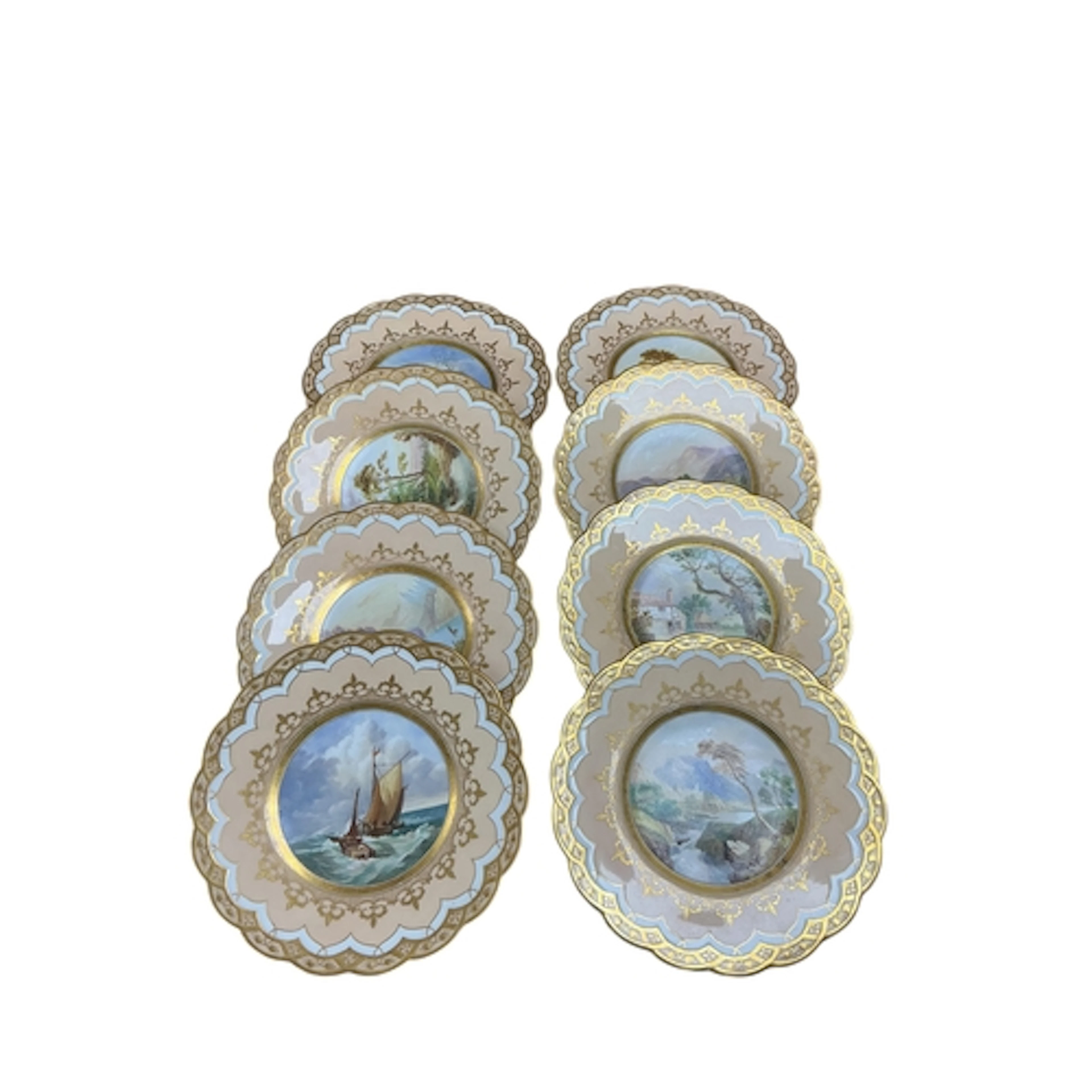 A set of eight Victorian porcelain topographical plates, one...
