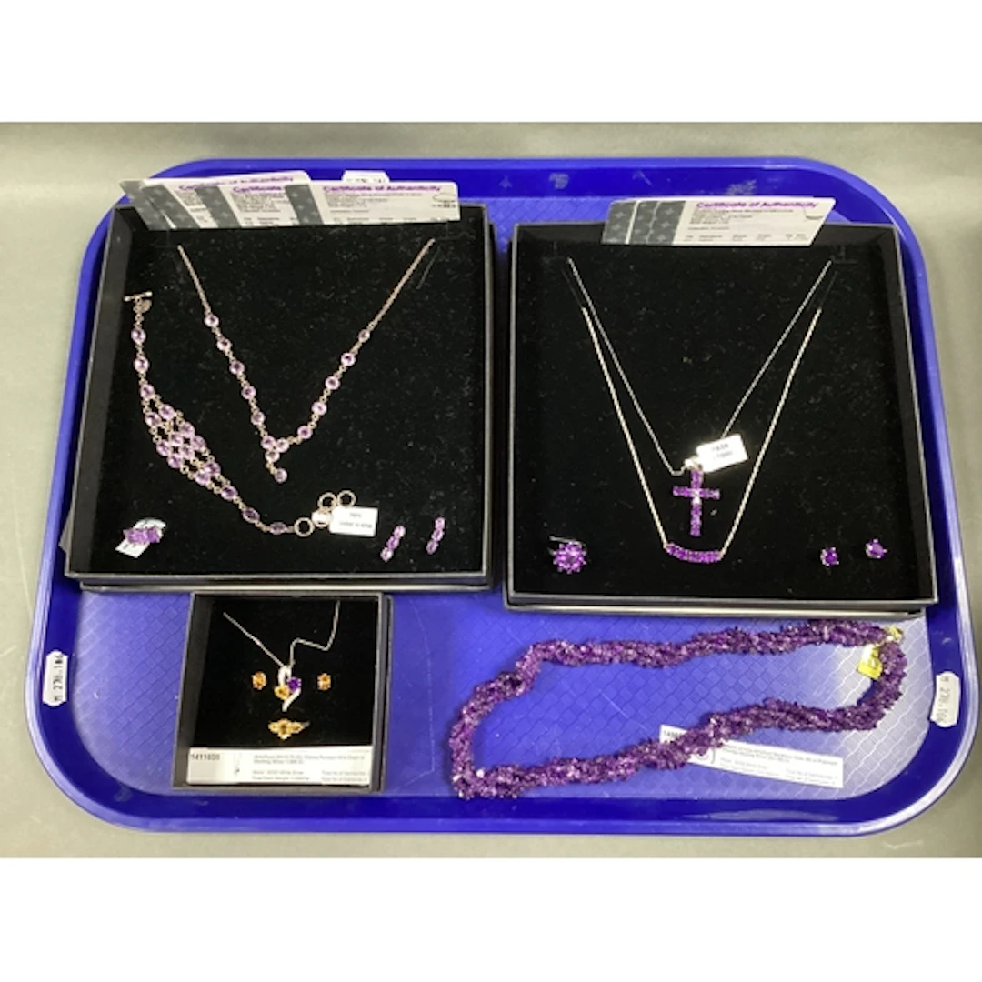 A Collection of "925" and Other Jewellery, in hues of purple...