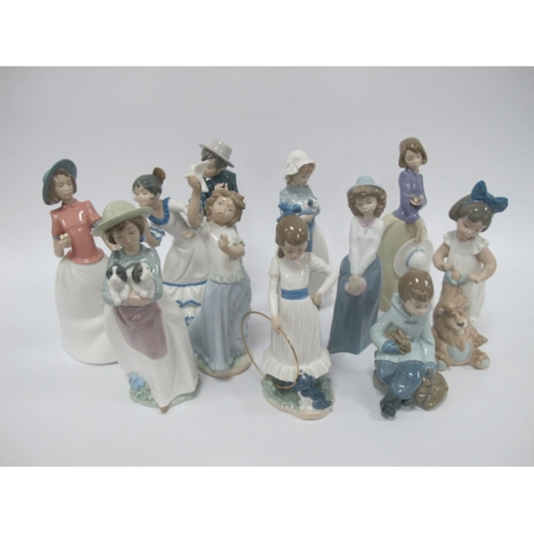 Ten Lladro and NAO Porcelain Figures, including ladies, girl...