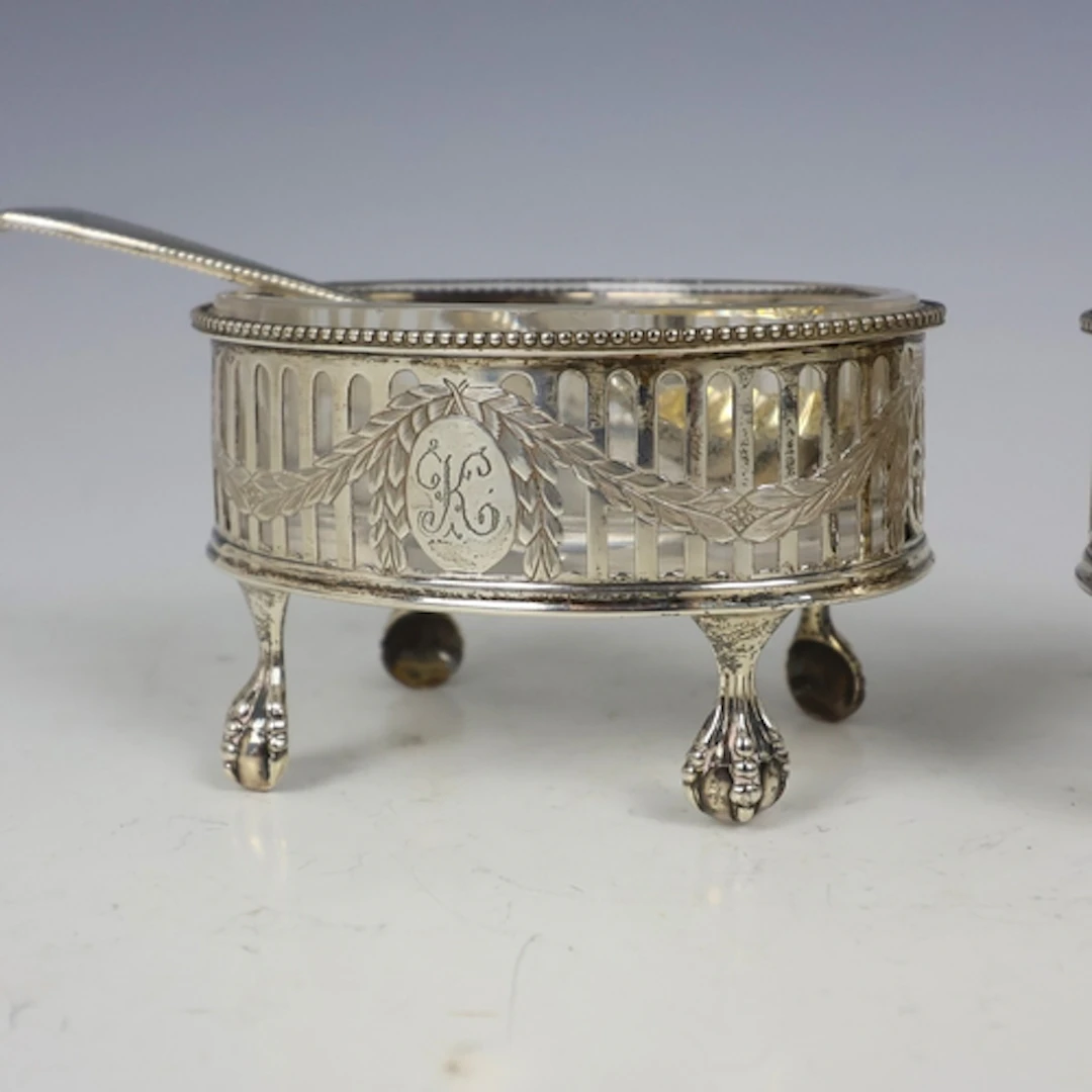 A pair of George III silver mounted open-salts, Robert Henne...