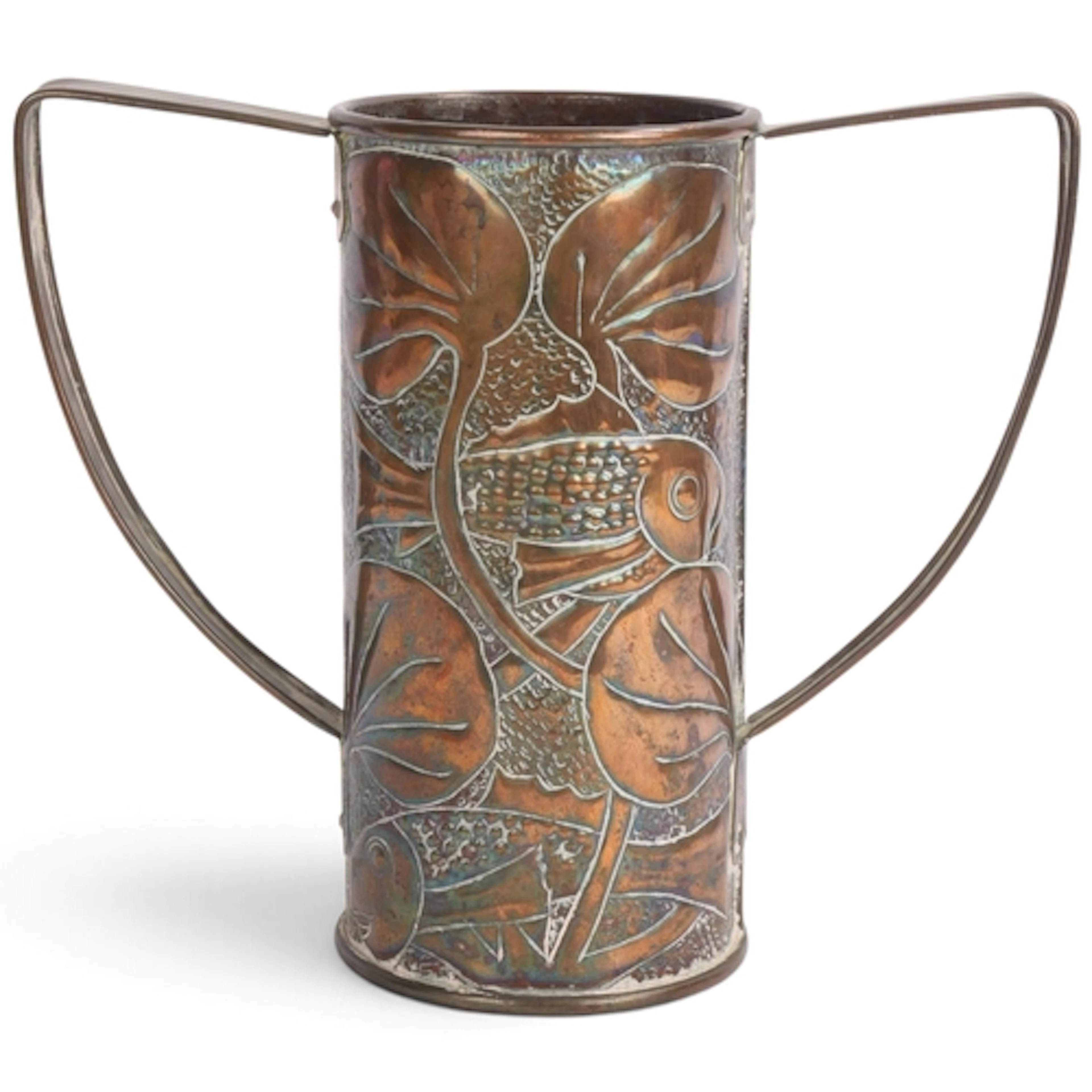 An Arts and Crafts two handled copper vase, attributed to Jo...