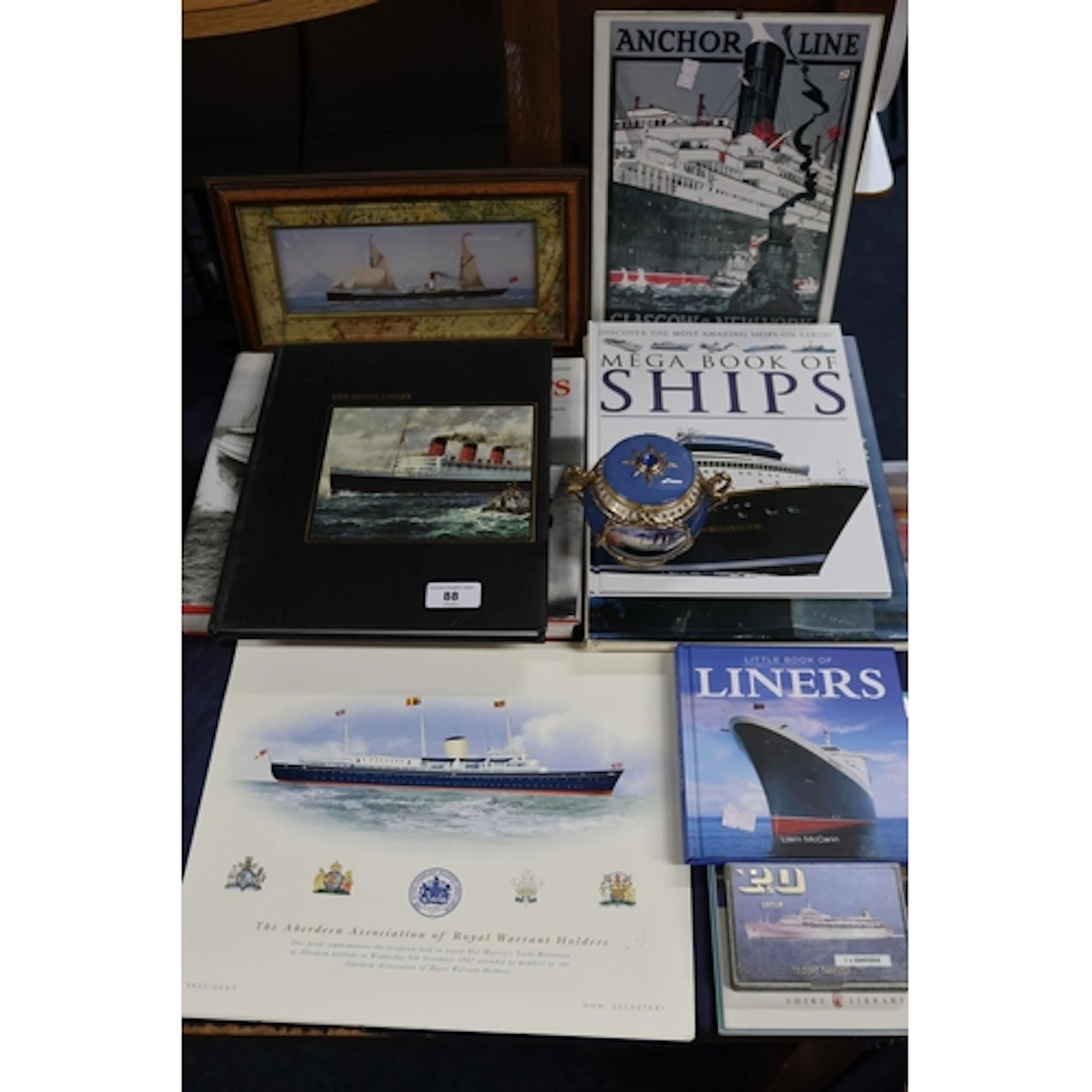 Maritime interest, book The Great Liners, plaques and prints...