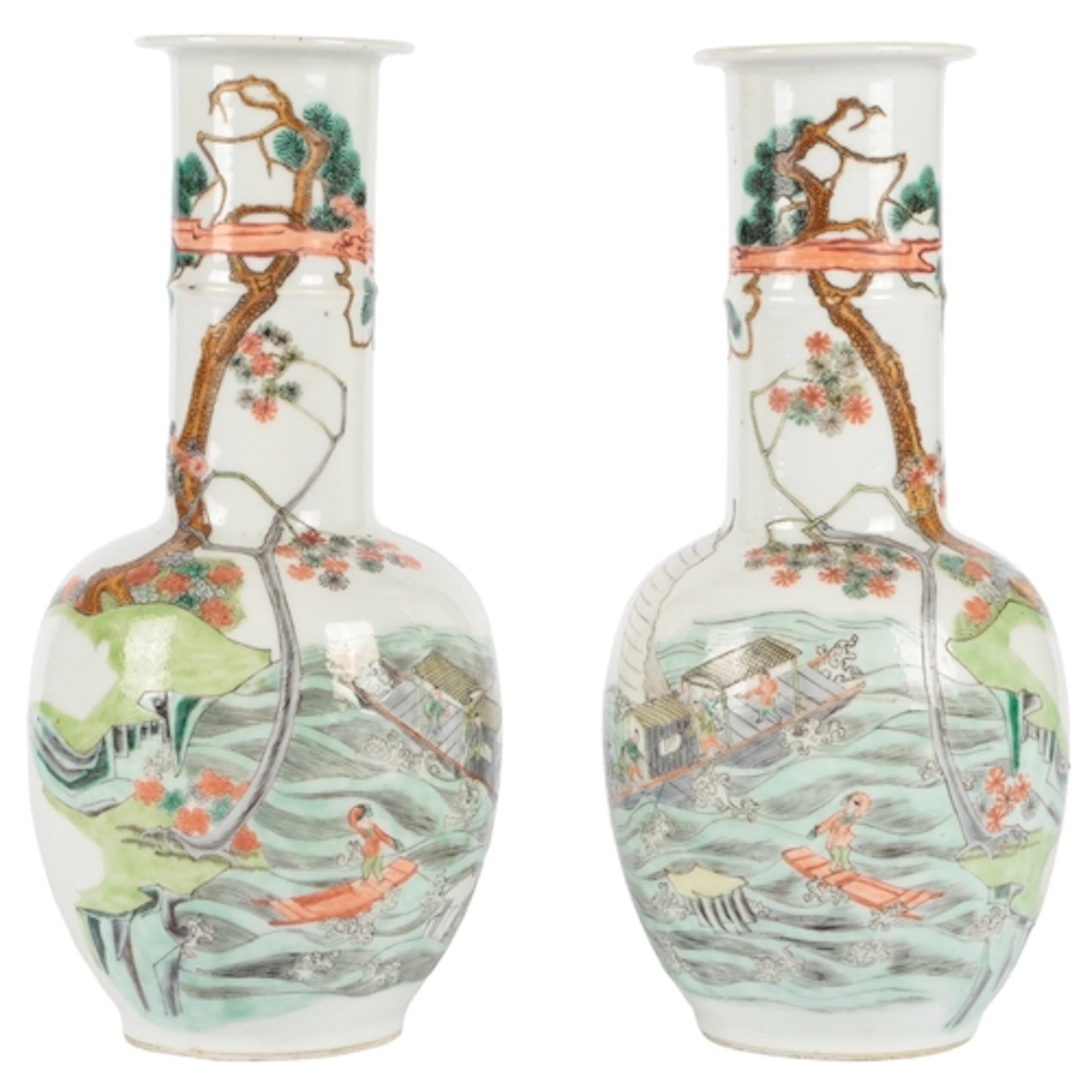 A pair of Chinese famille verte 'Zhong Kui' vases, Kangxi ma...