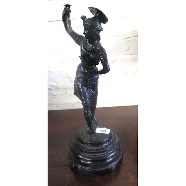 19th Century Spelter Mystery clock, figural base, 38cm high ...