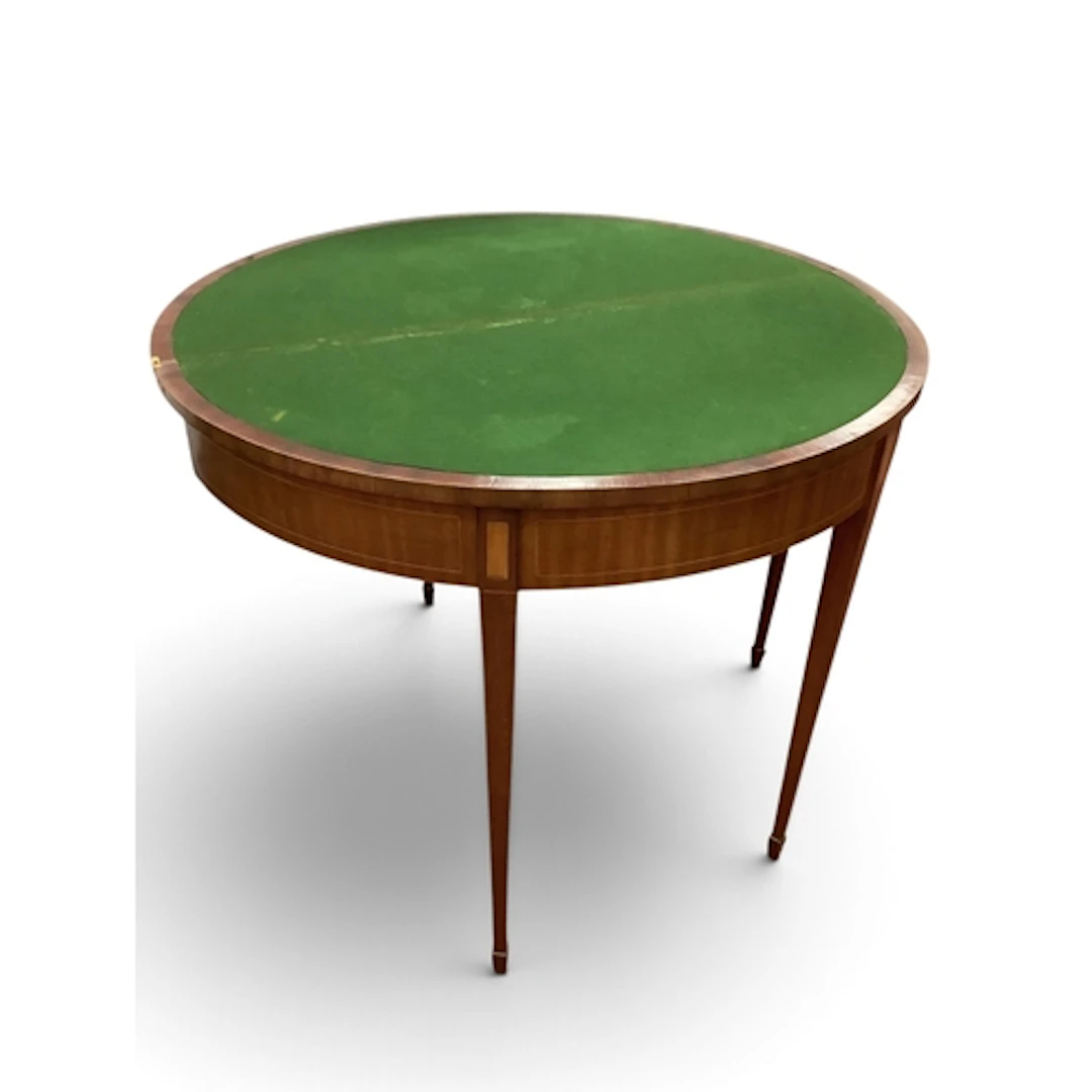 Mahogany Demi Lune Foldover card Table, with gren baize inte...