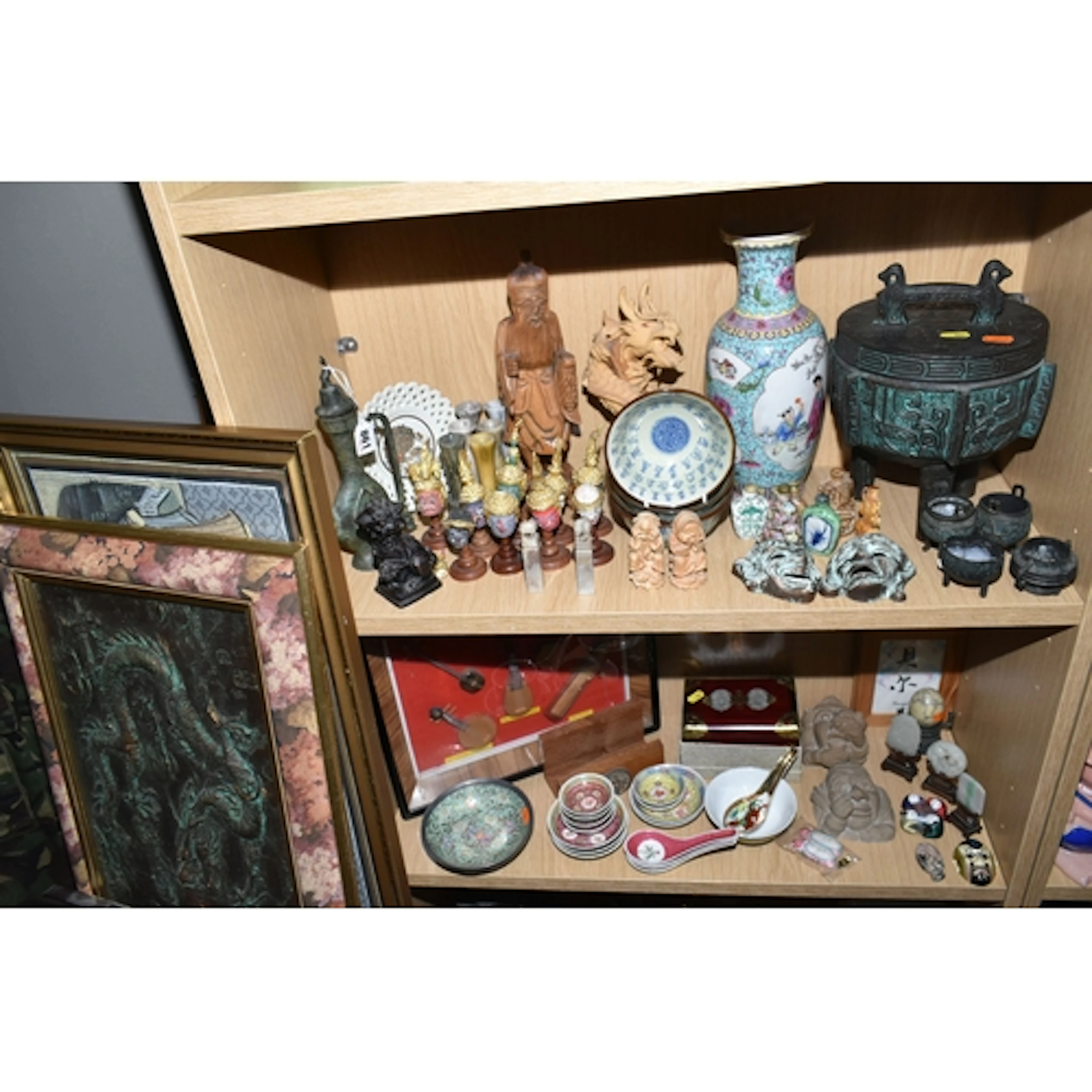 A GROUP OF ORIENTAL ITEMS, comprising three small jade carvi...