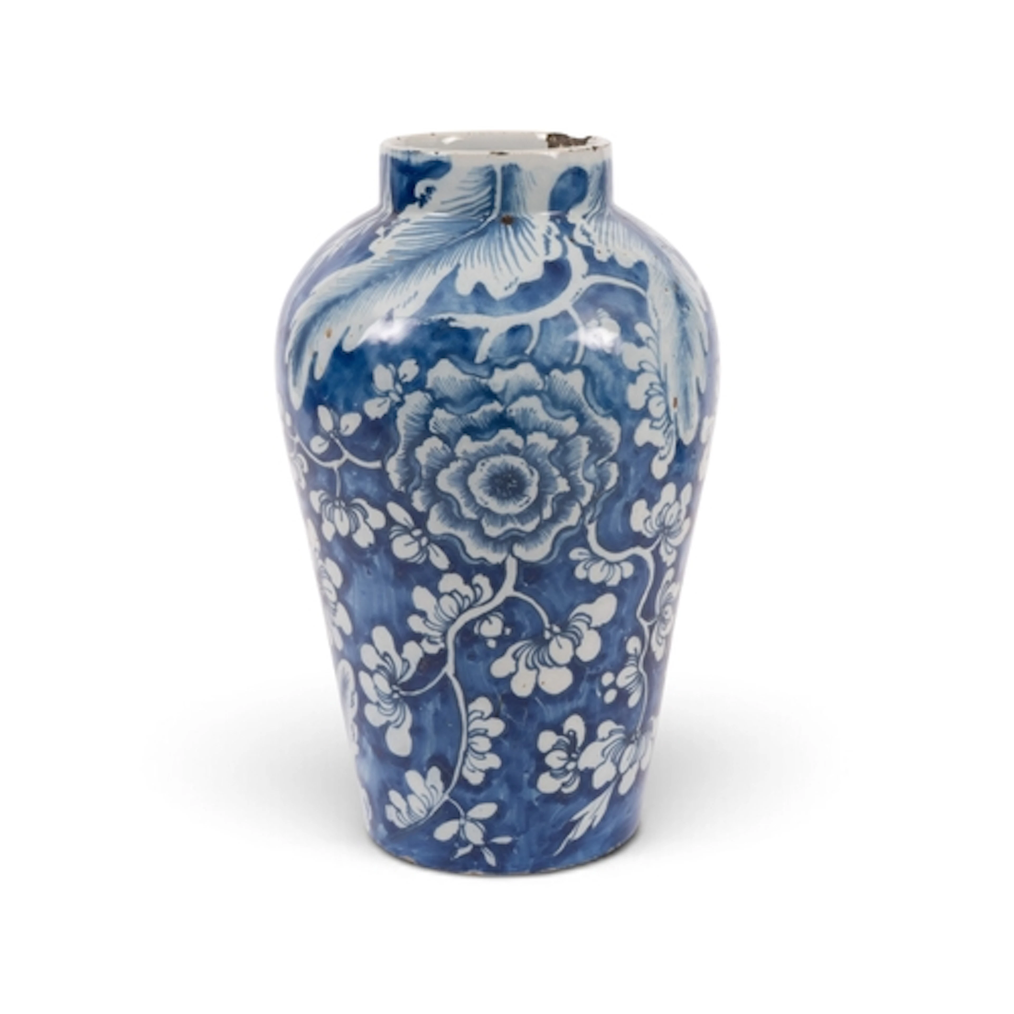 A rare Dublin or Liverpool delftware vase, c.1760, the ovoid...