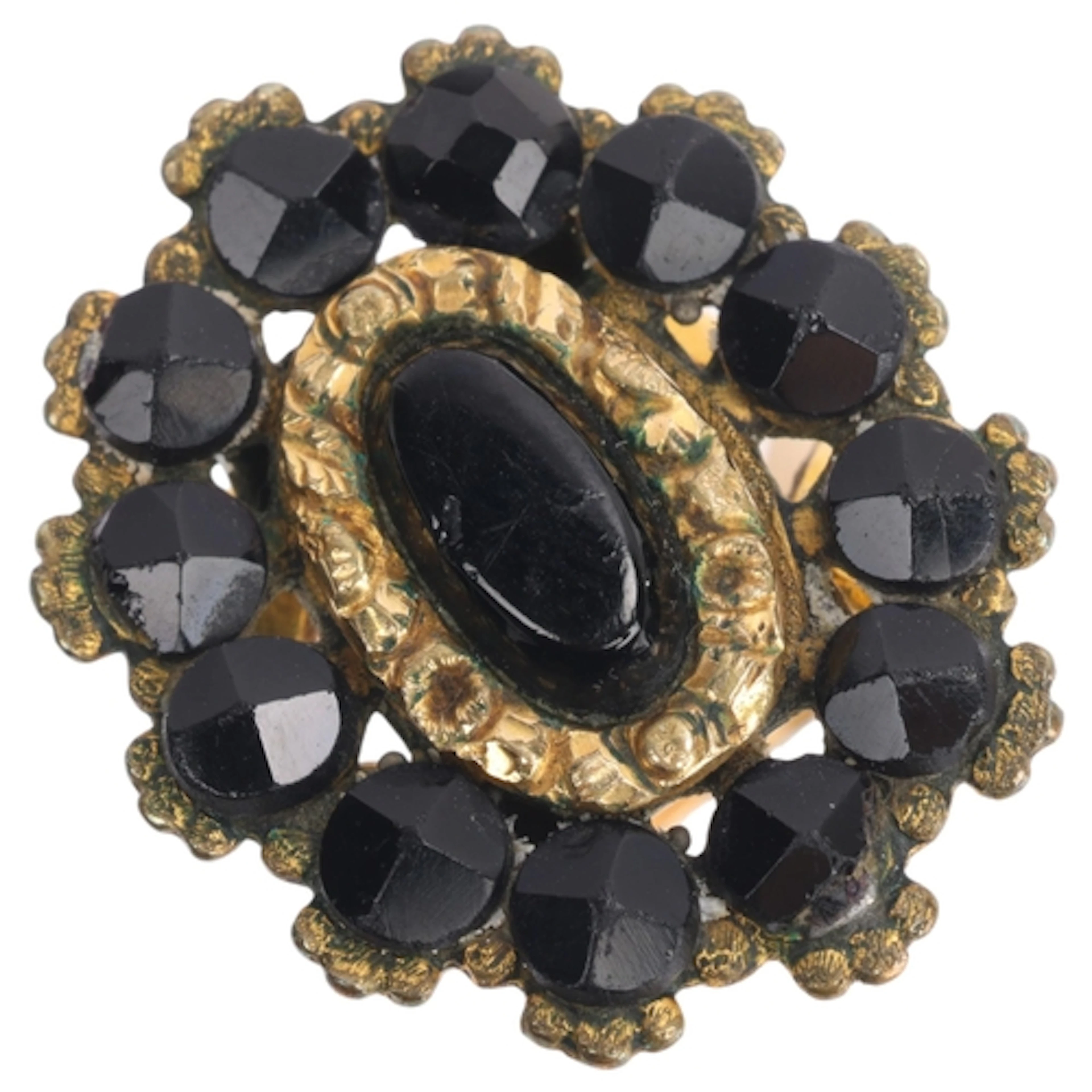An Antique Georgian gilt-metal black Vauxhall Glass mourning...