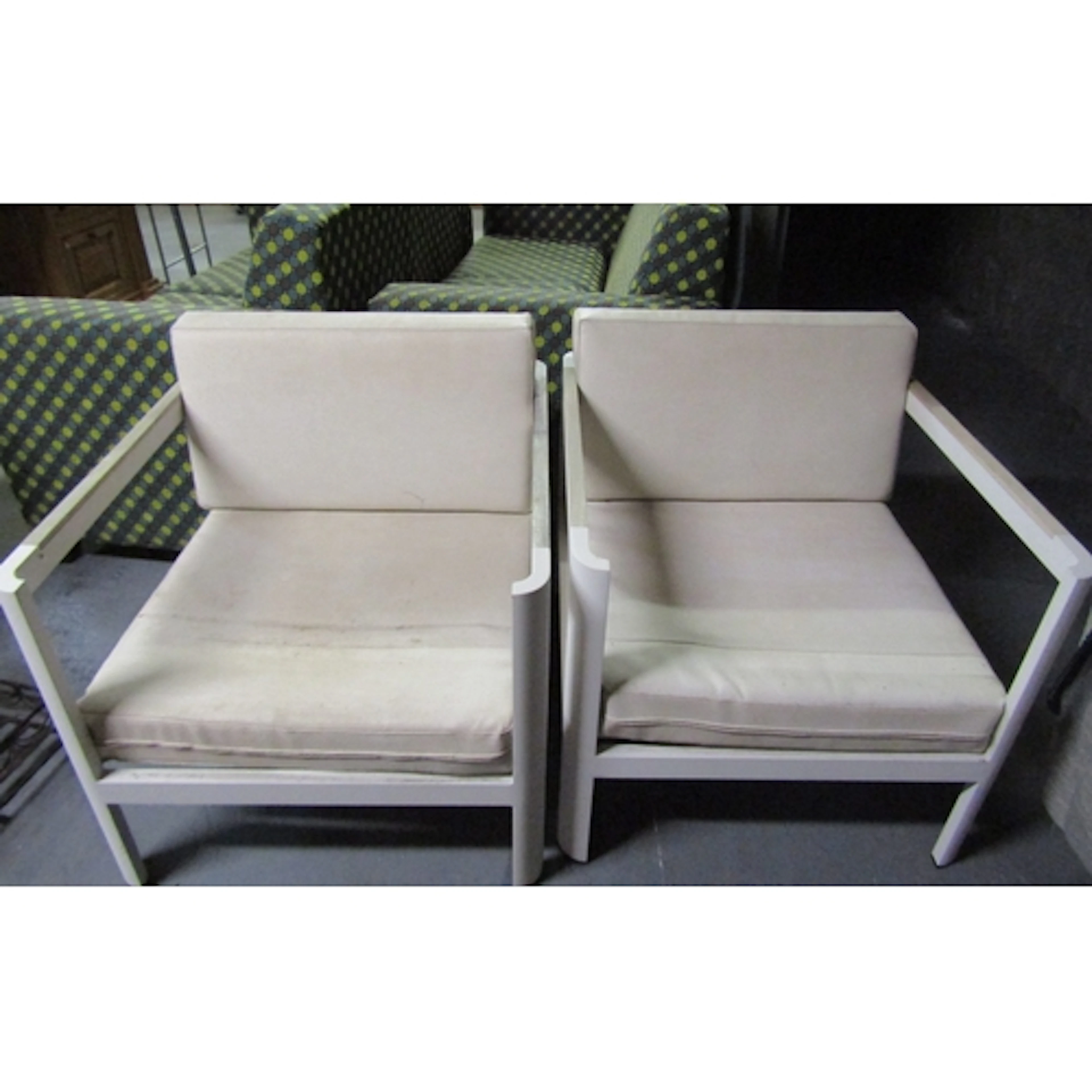 Pair of Garden Chairs with Upholstered Seats Iron and Wood F...