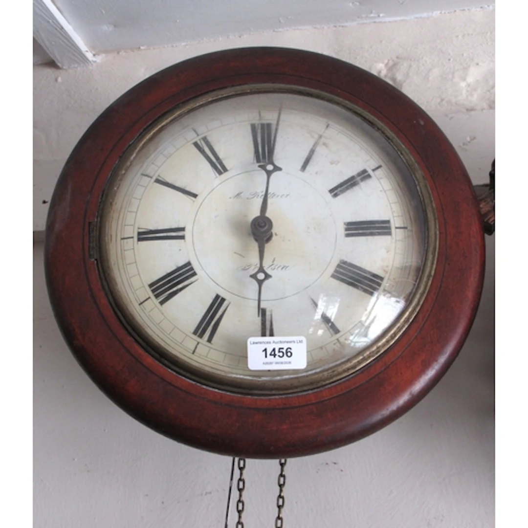 19th Century circular post clock with weight driven movement...