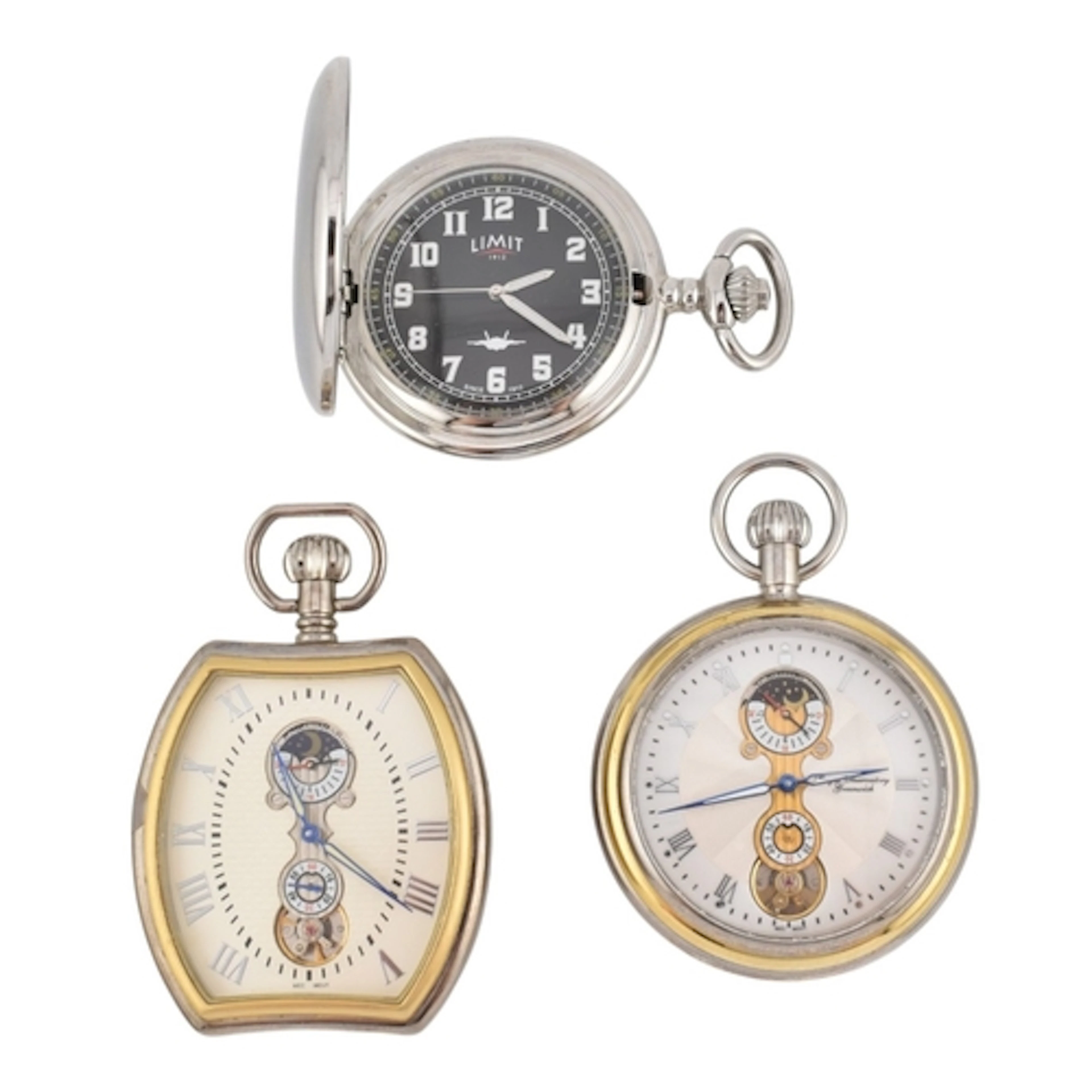 A collection of three contemporary pocket watches. The pocke...