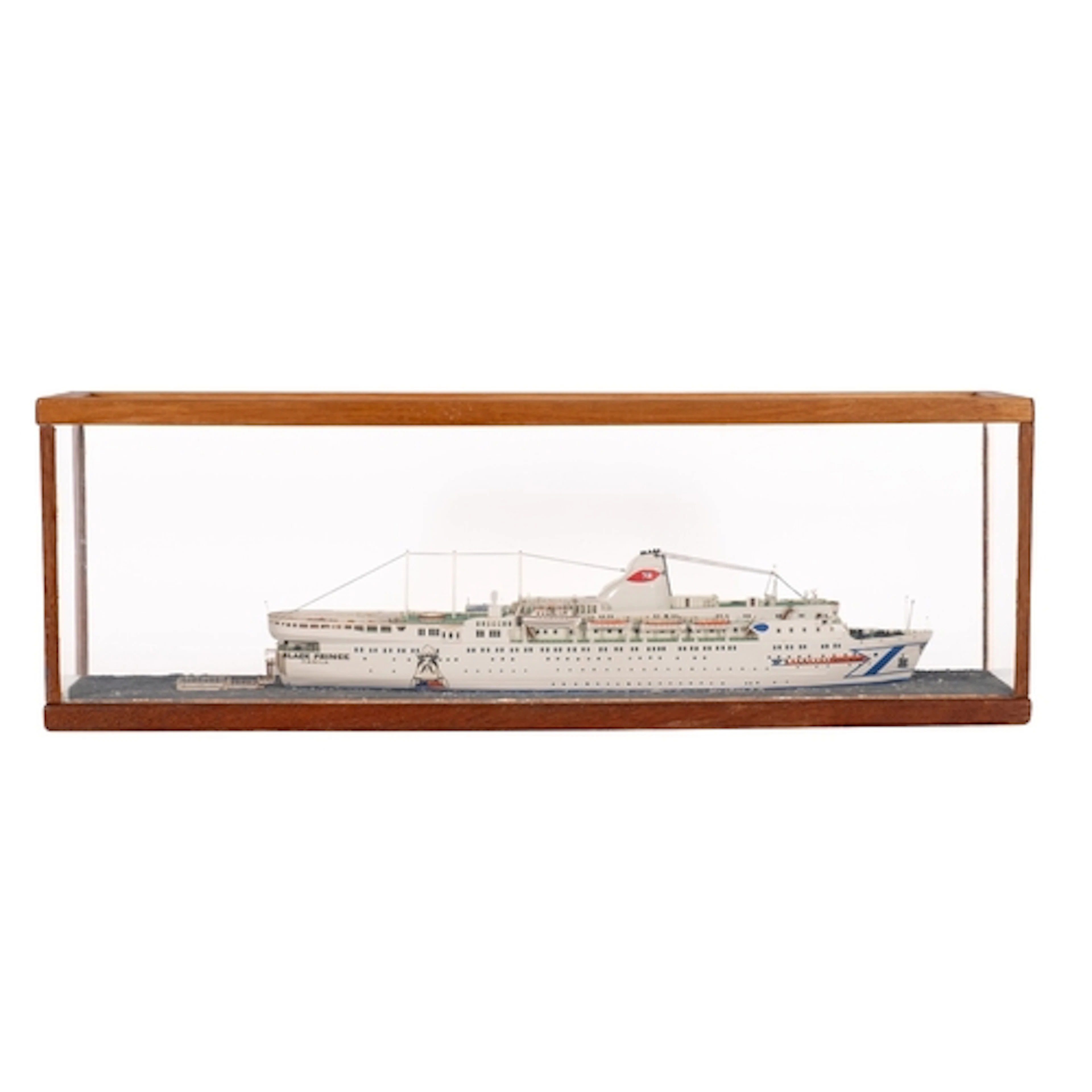 A kit built waterline model of 'Queen Elizabeth 2' in an oak...