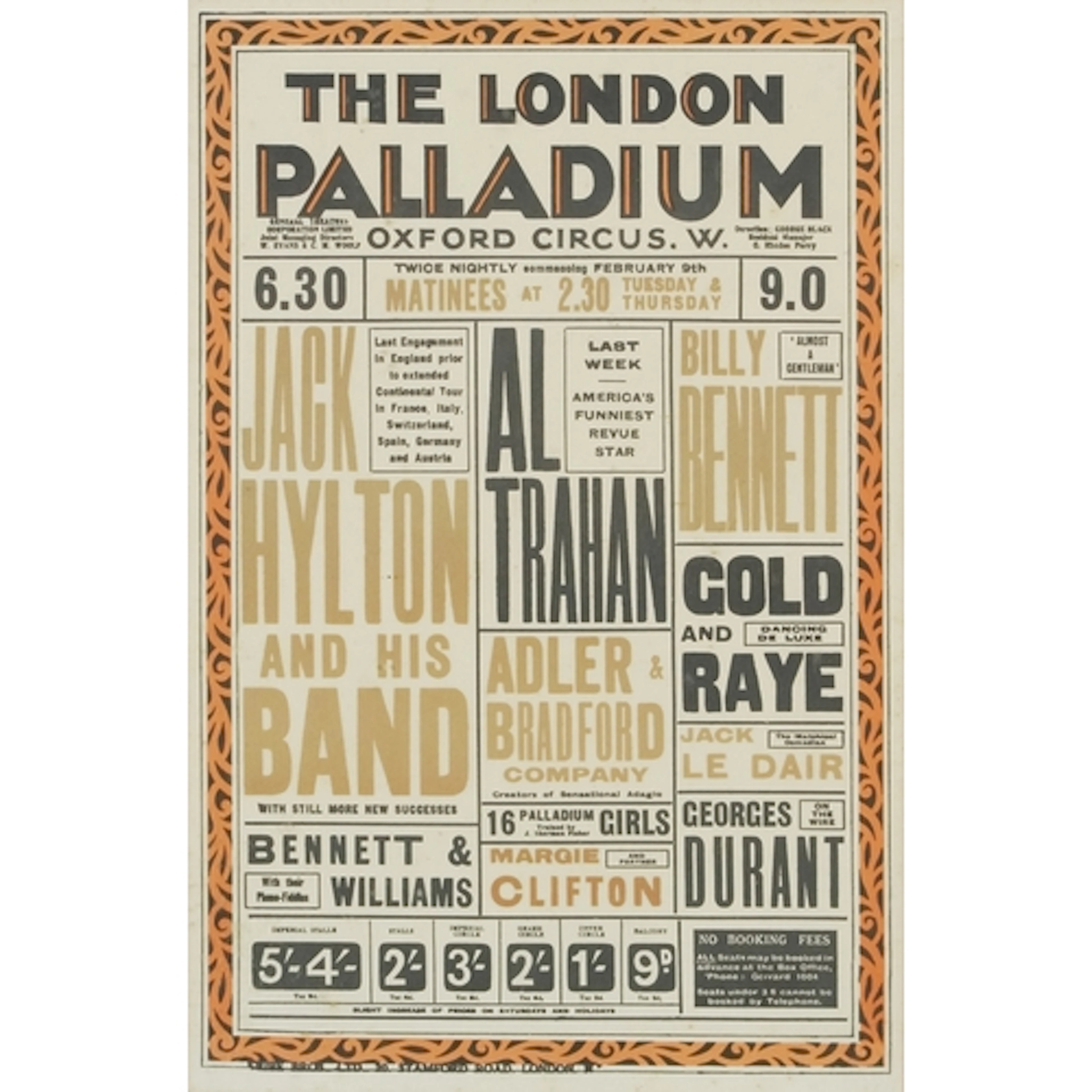 Vintage London Palladium Variety Show poster with Jack Hylto...