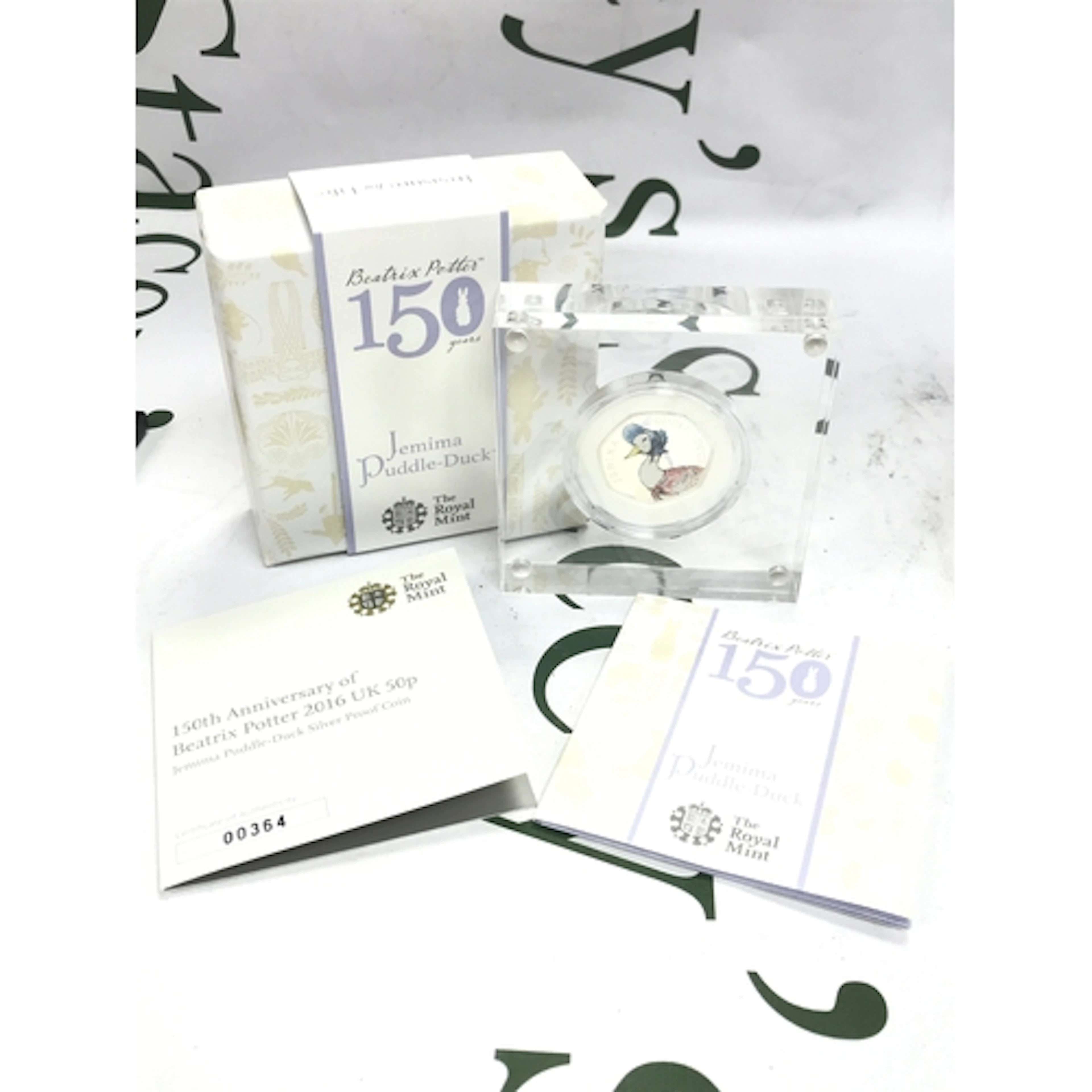 A 2016 Beatrix Potter silver proof 50p coin, Jemima puddle d...