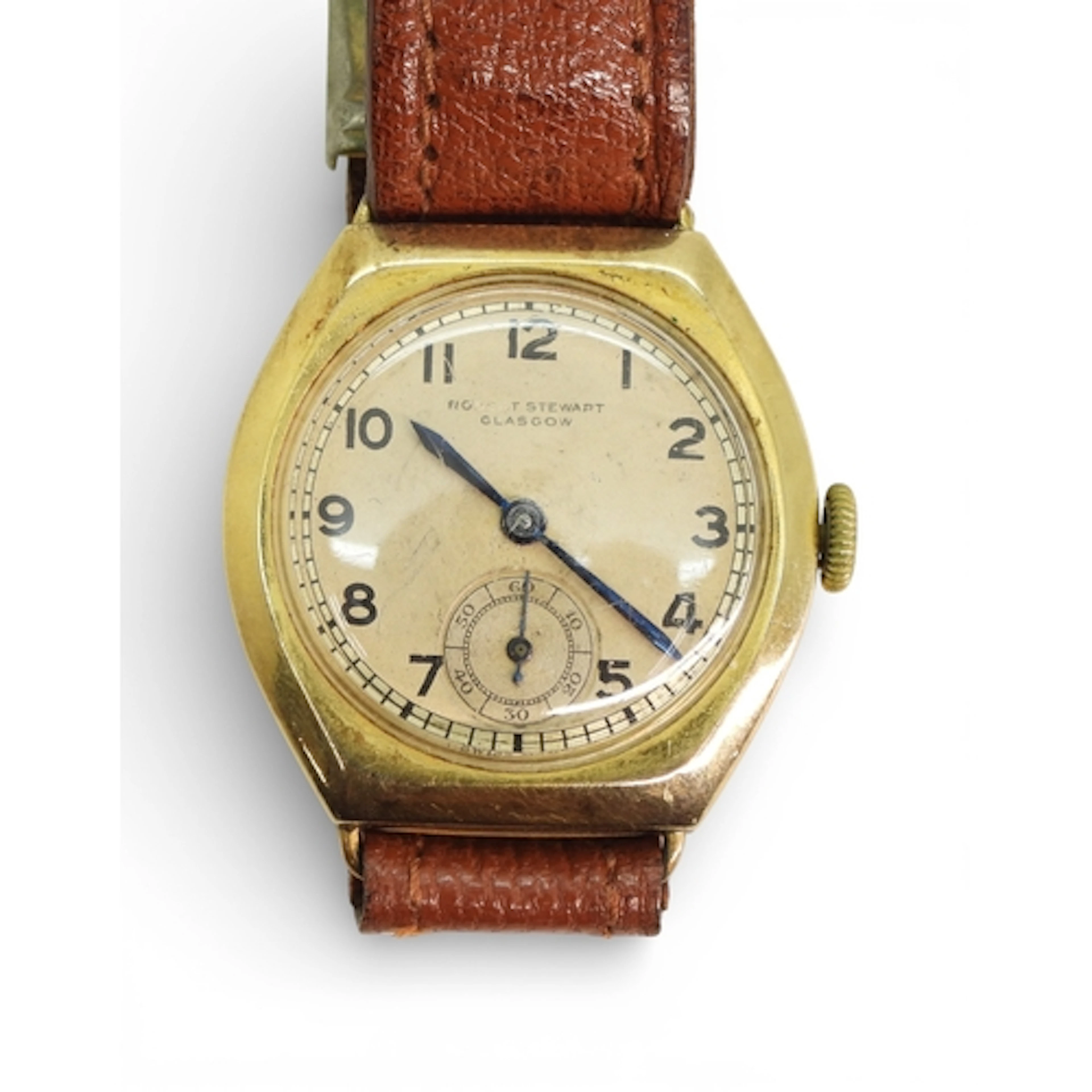 A 9ct gold watch head, the dial signed Robert Stewart Glasgo...