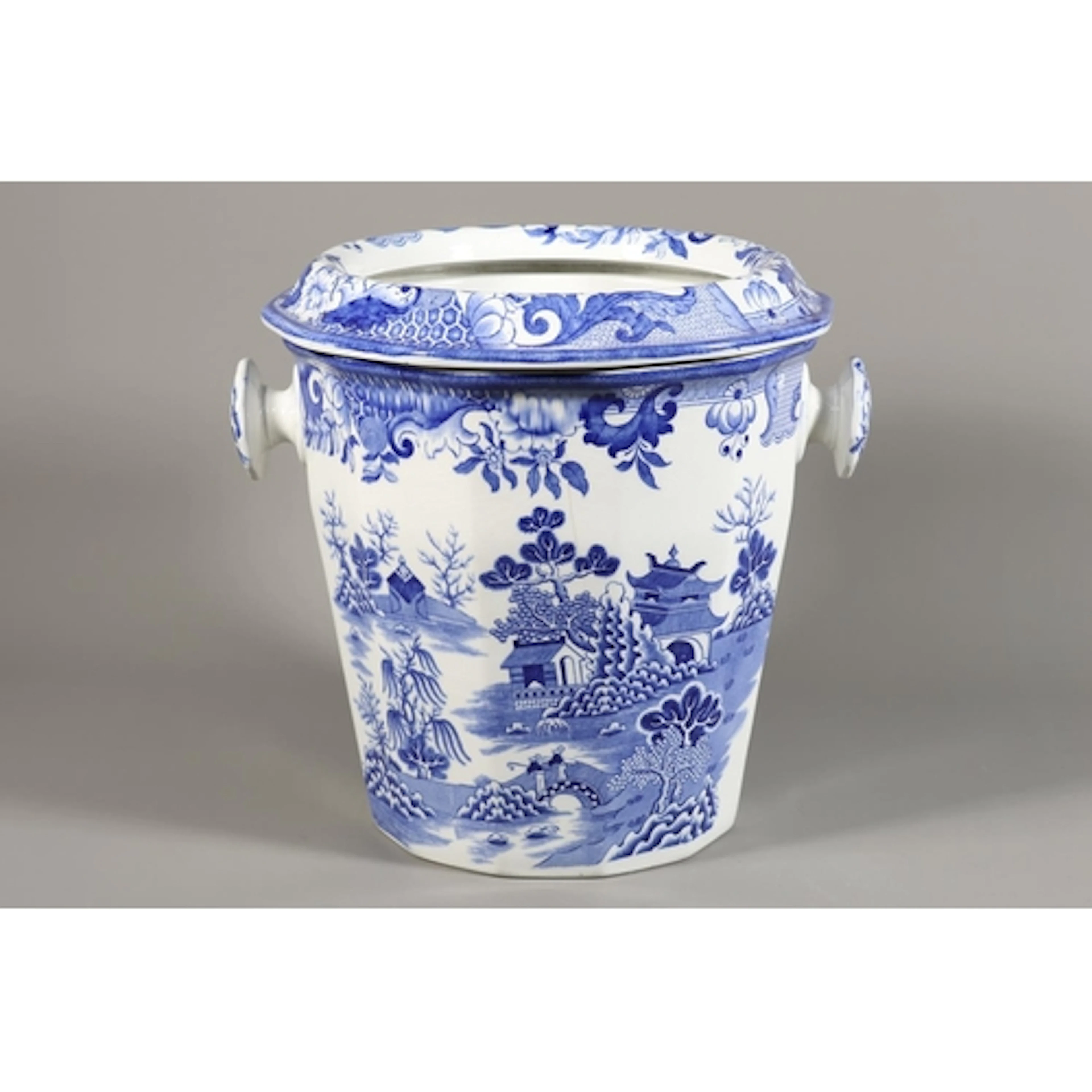 Masons Ironstone blue and white willow pattern waste bucket ...