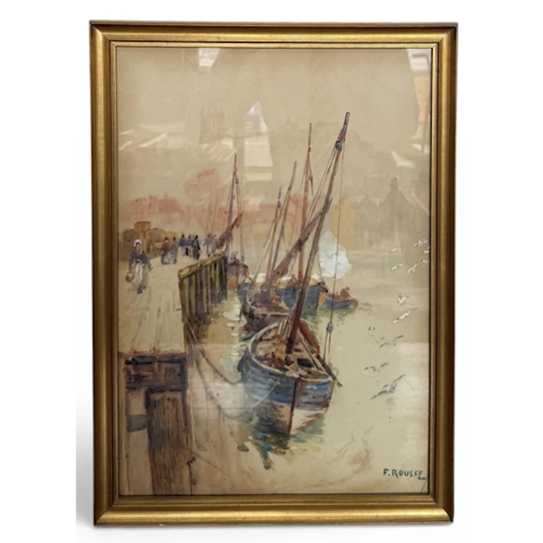 FRANK ROUSSE BRITISH FL. 1897-1970- HARBOUR VIEW Watercolour...
