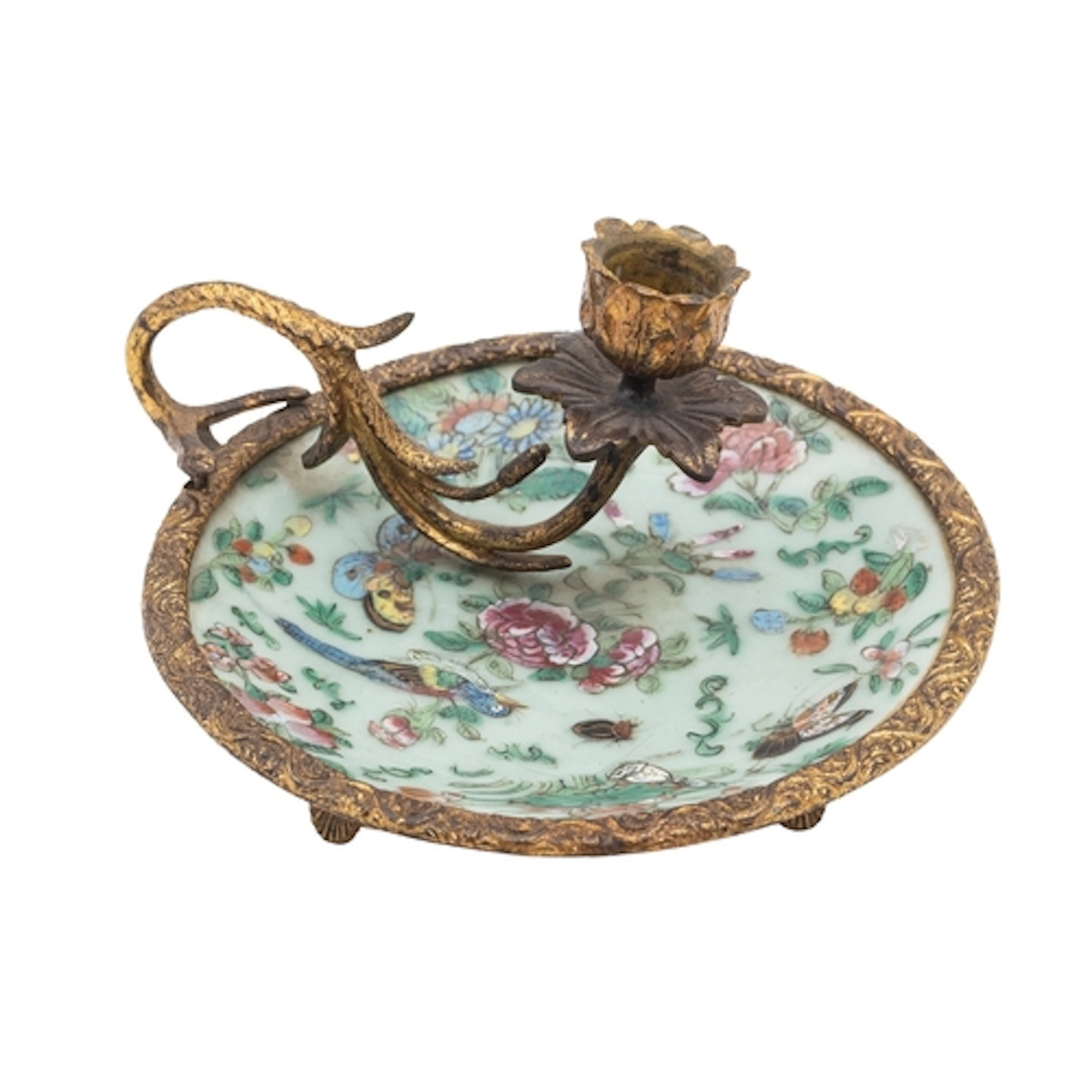 A late 19th century gilt-metal and Canton porcelain chamber ...
