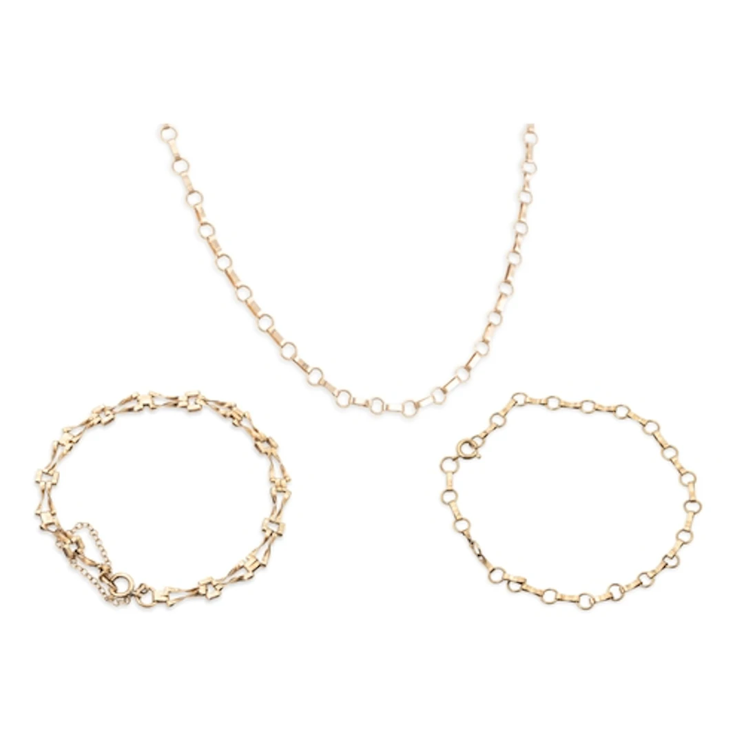 TWO 9CT GOLD BRACELETS, together with 9ct gold neckchain, 7....
