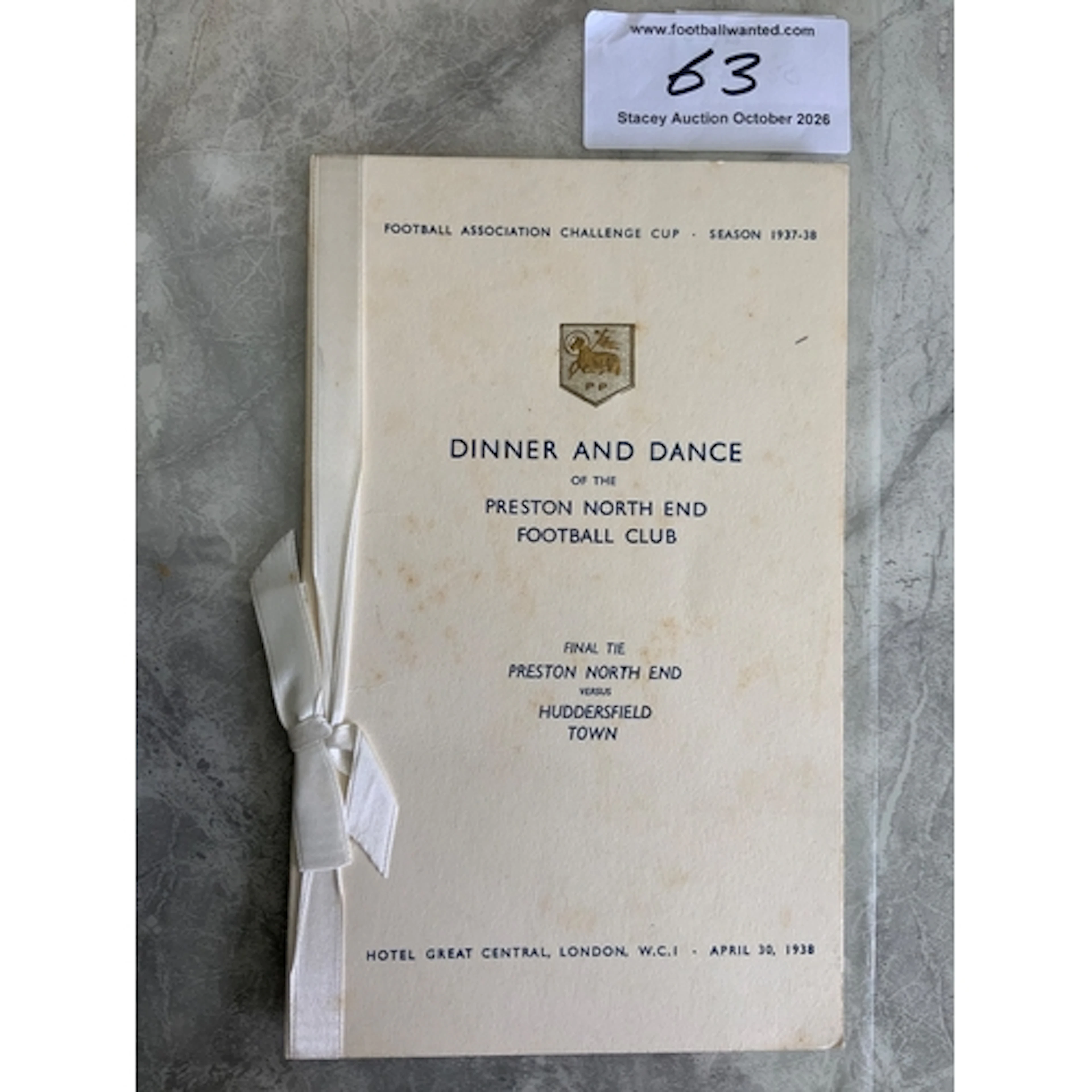 Preston 1938 FA Cup Final Football Menu: Held in London the ...