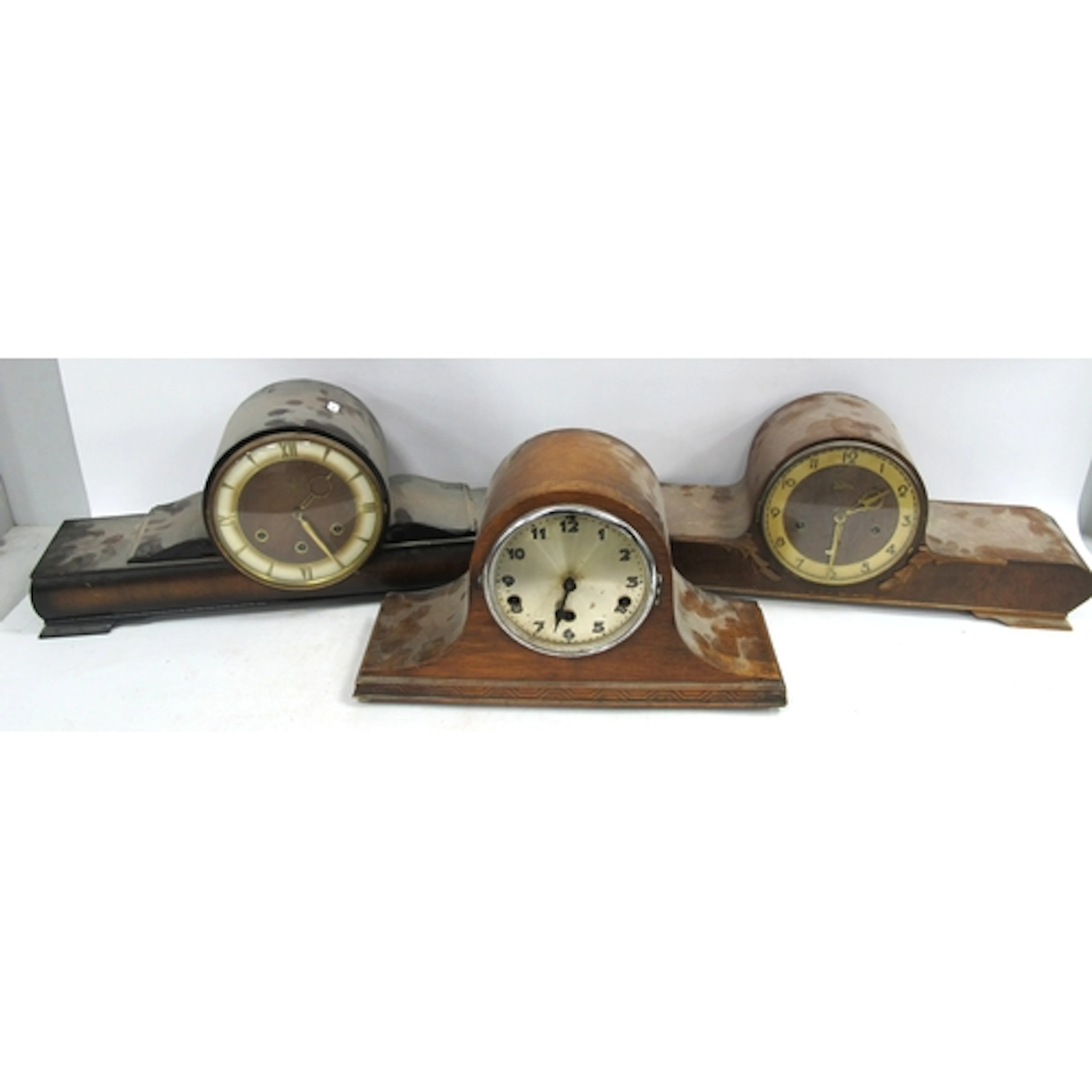 Three Vintage Wooden-cased Mantel Clocks: German Selva and A...