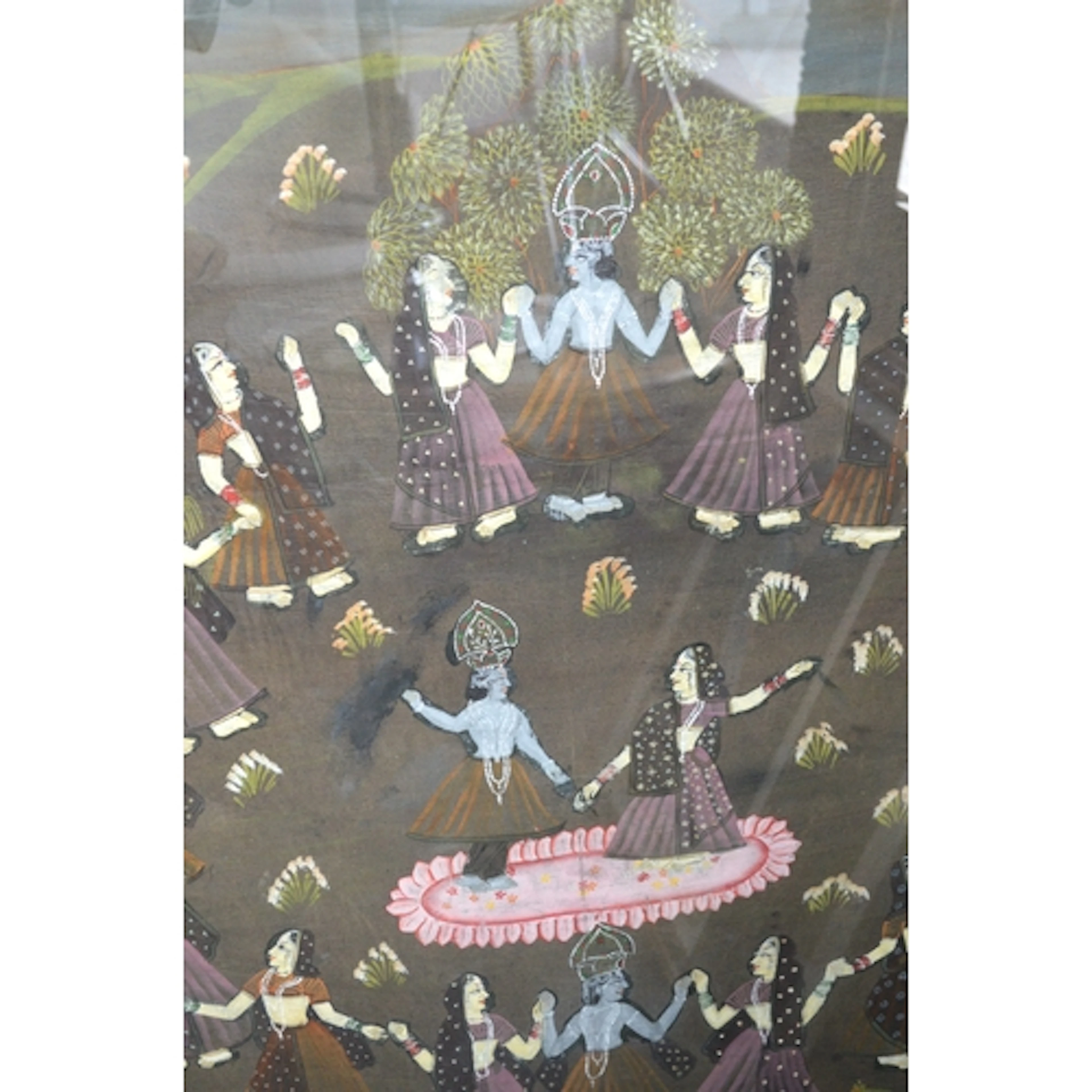 Indian watercolour, figures dancing at a wedding in a landsc...