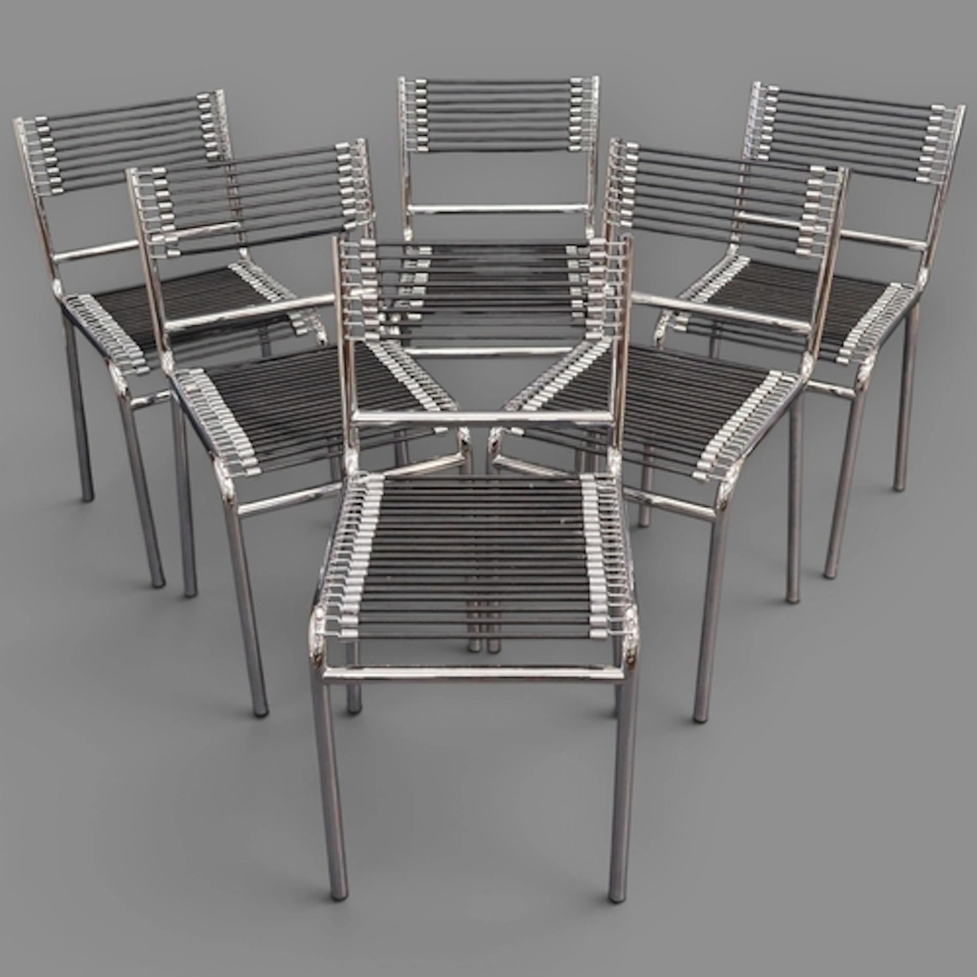 A set of 6 Rene Herbst Sandows No.212 Bauhaus design chairs,...