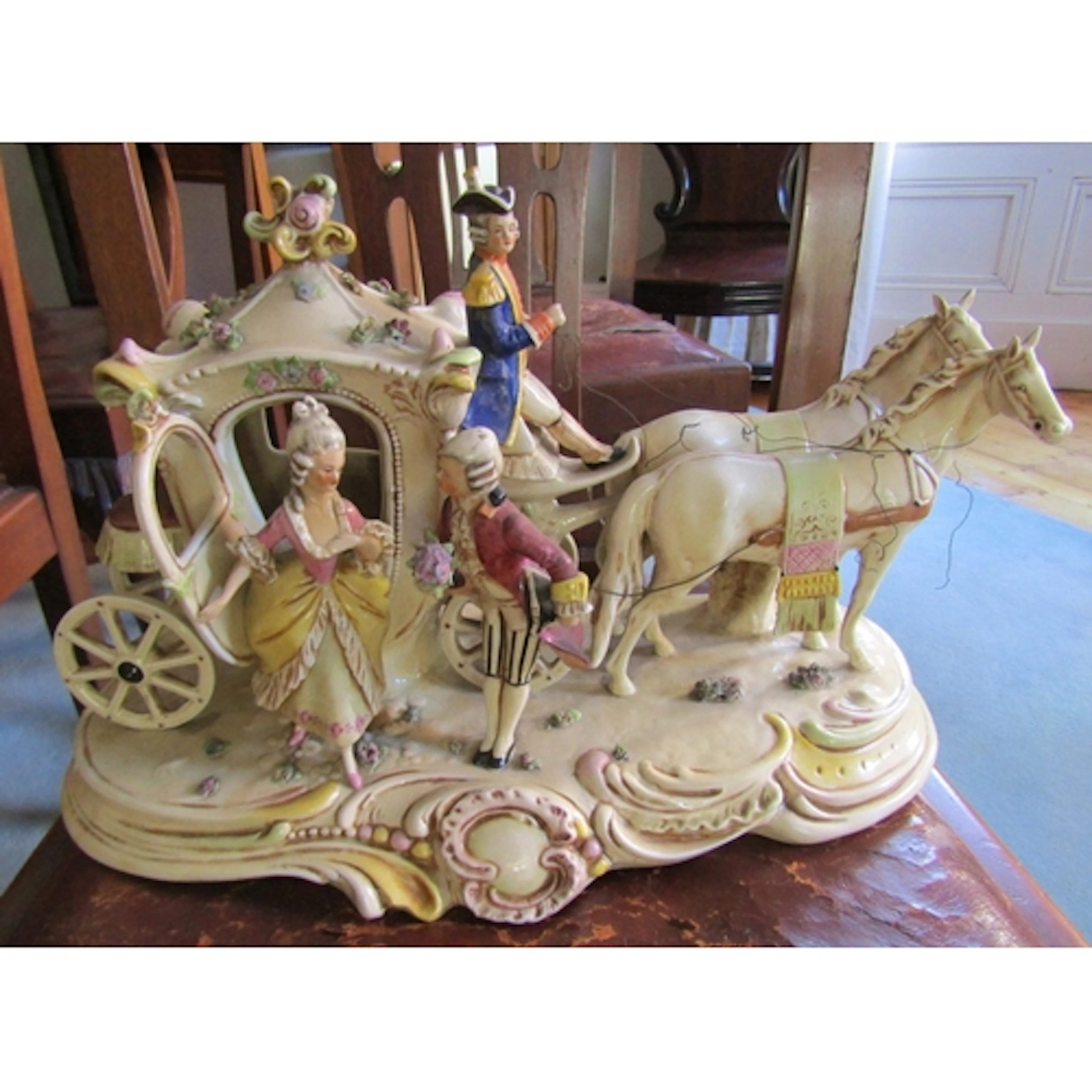Antique Fine Porcelain Figure of Lady with Carriage and Gent...