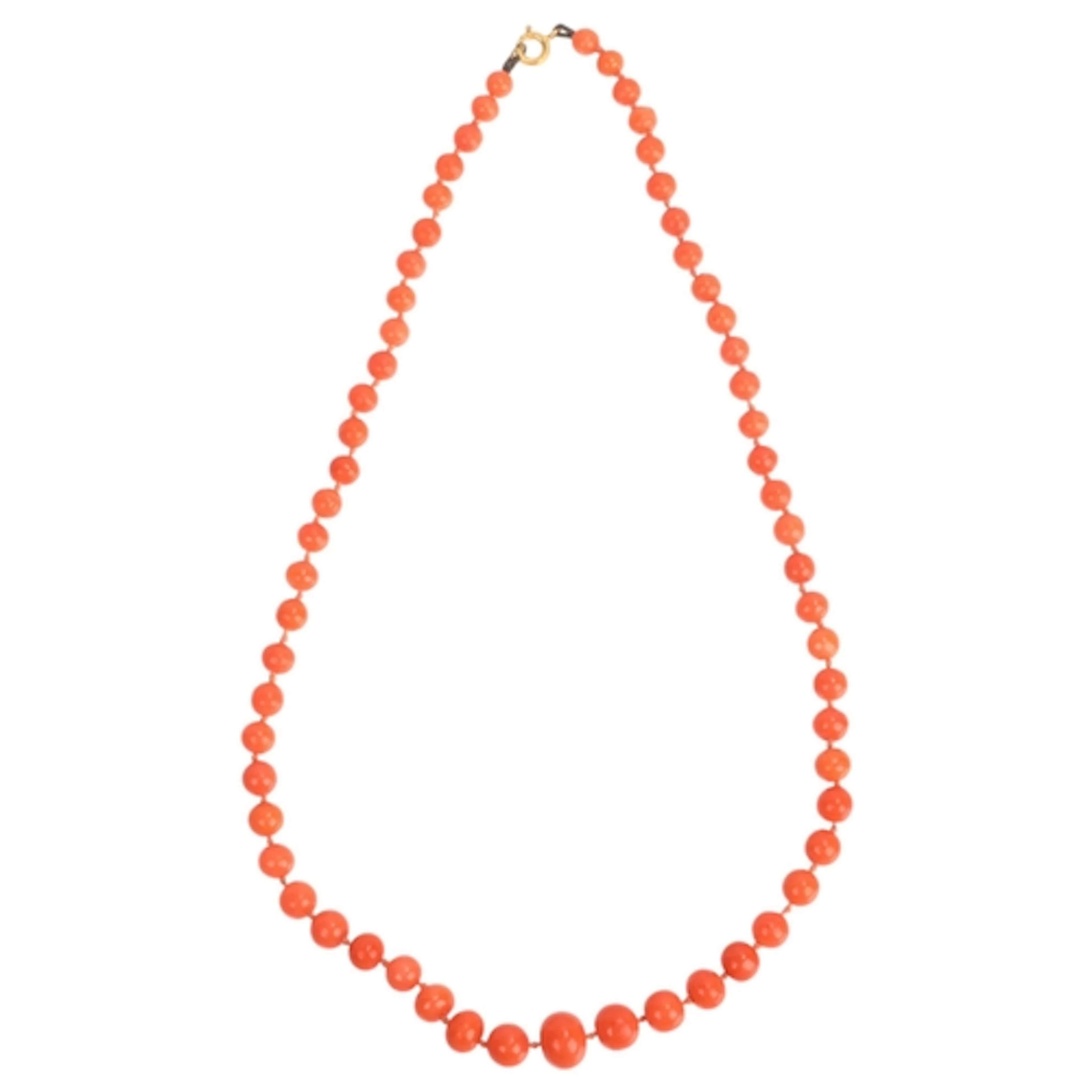 An Antique Victorian single-row coral bead necklace, beads m...