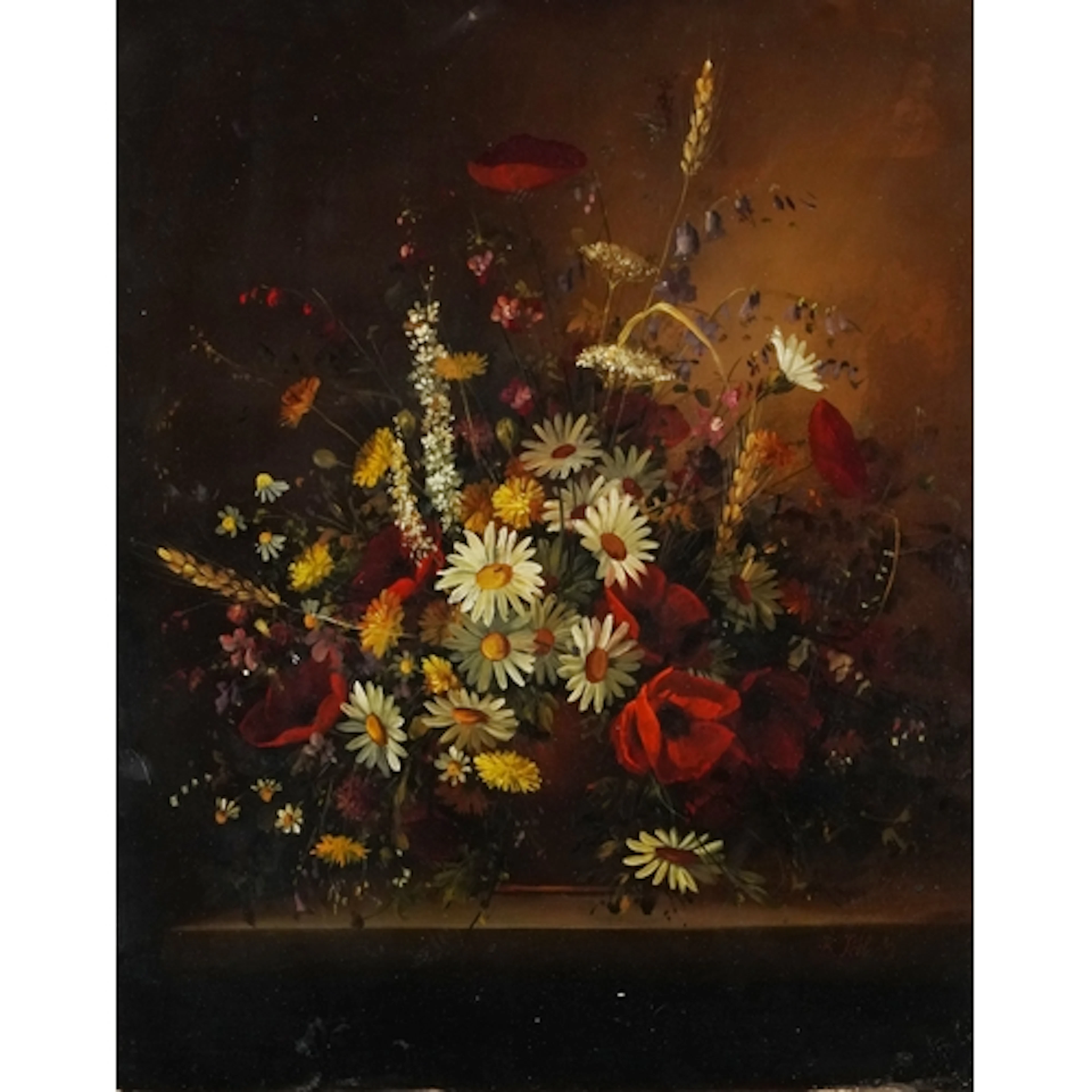 B PÁL M - Still life flowers in a vase, oil on wood panel, g...