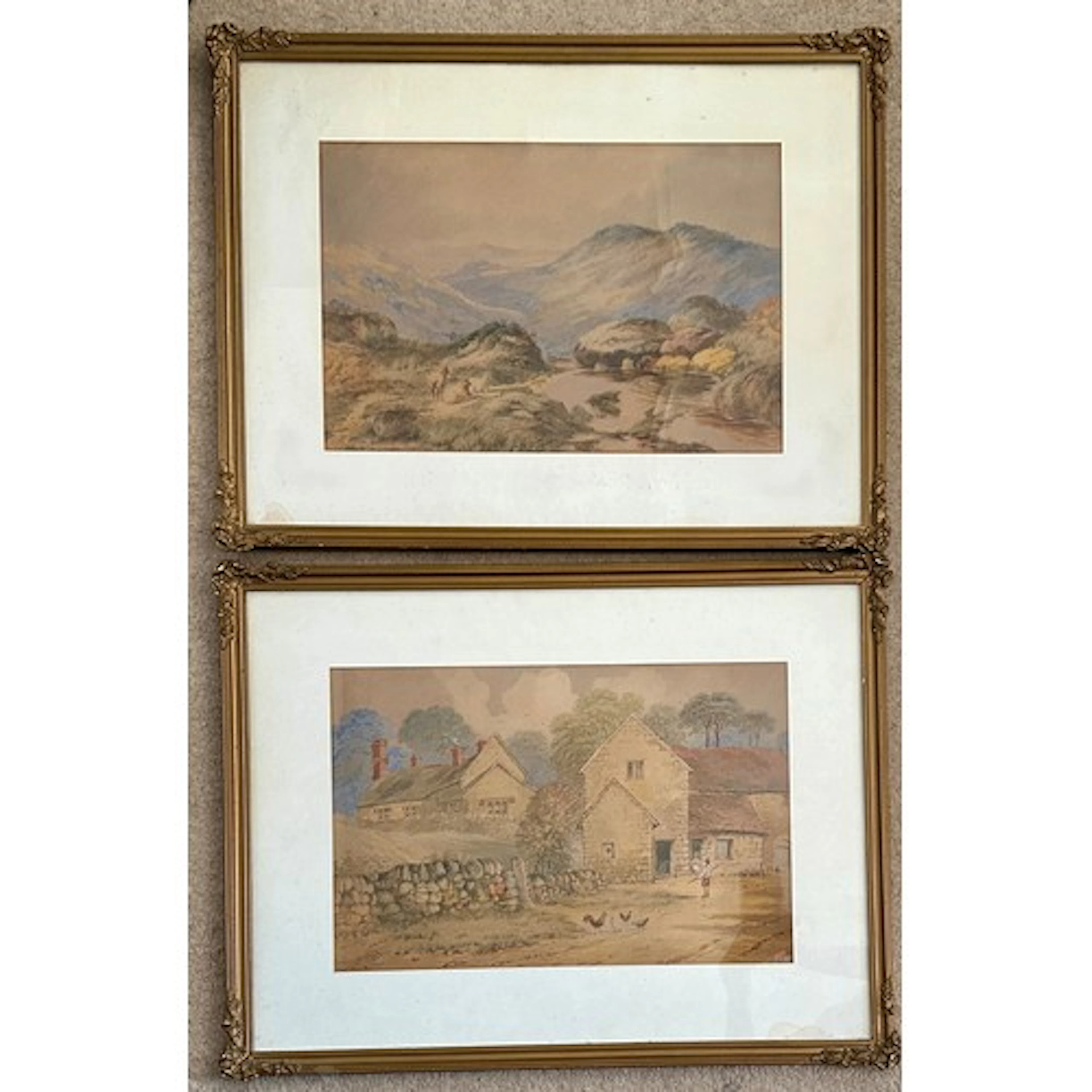C T Dixon, a pair of watercolours, a farmyard scene and a mo...