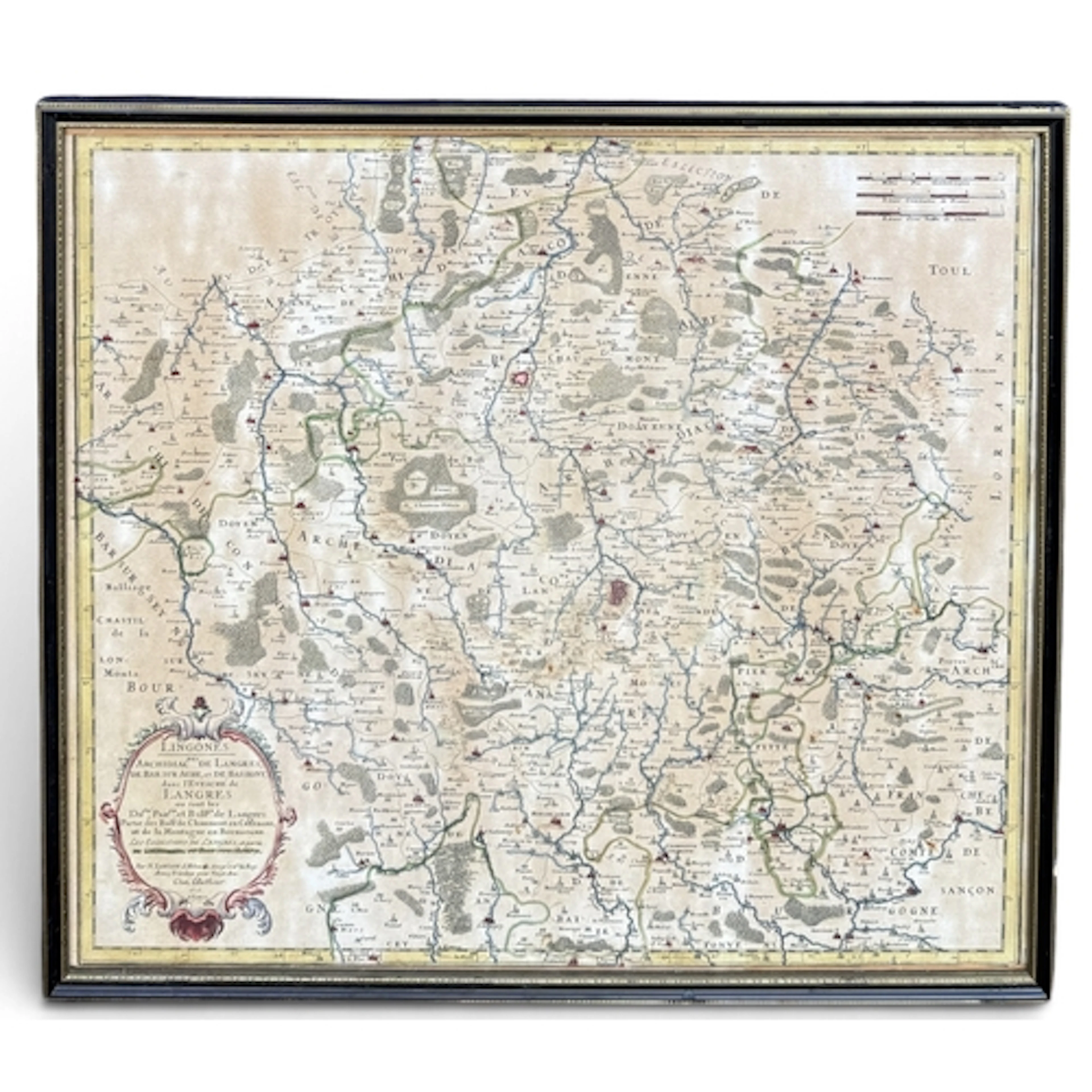 A 17TH CENTURY MAP OF LINGONES, BY N.SANSON 51cm x 45cm Hand...