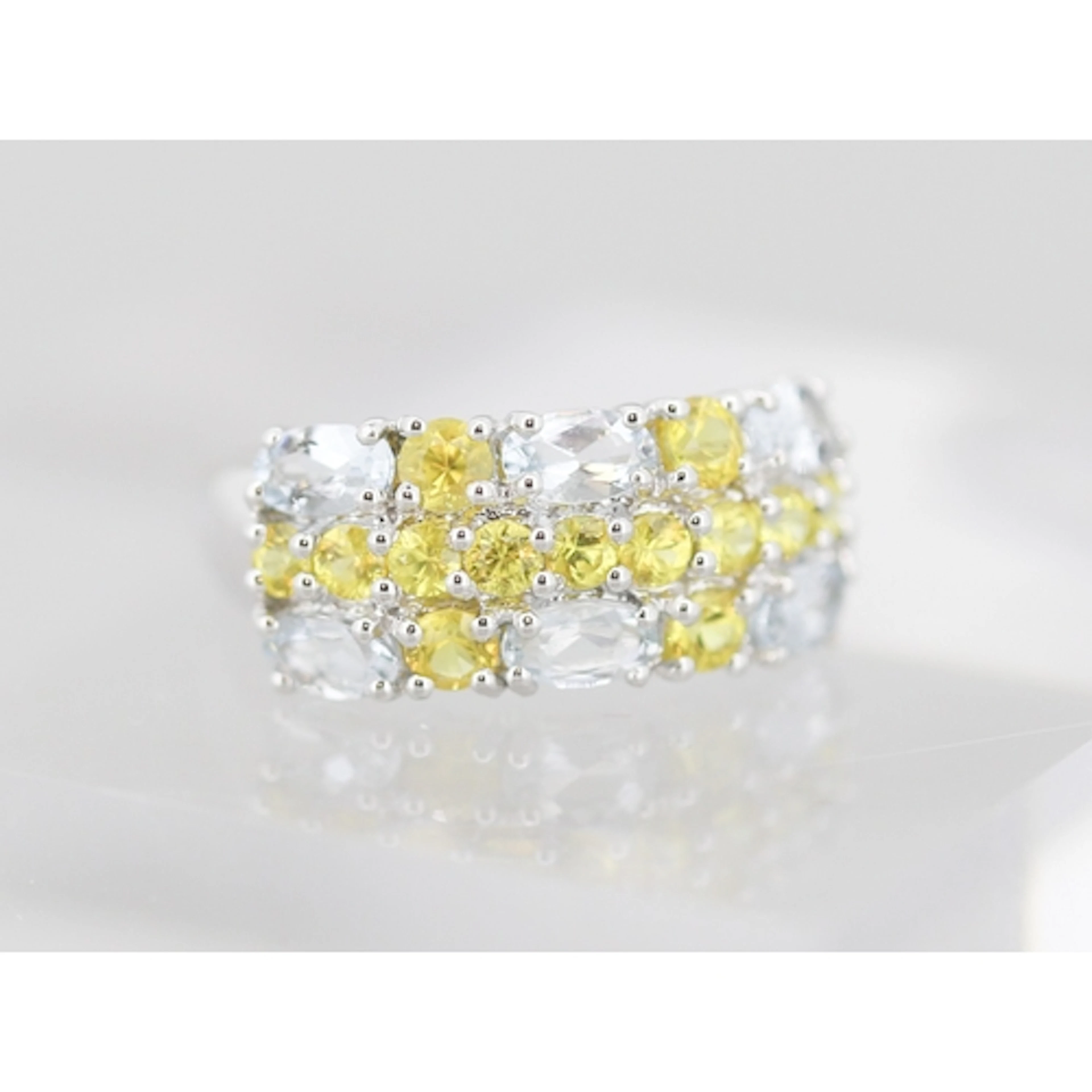 Aquamarine and Yellow Sapphire Set Cluster Ring, Mounted in ...