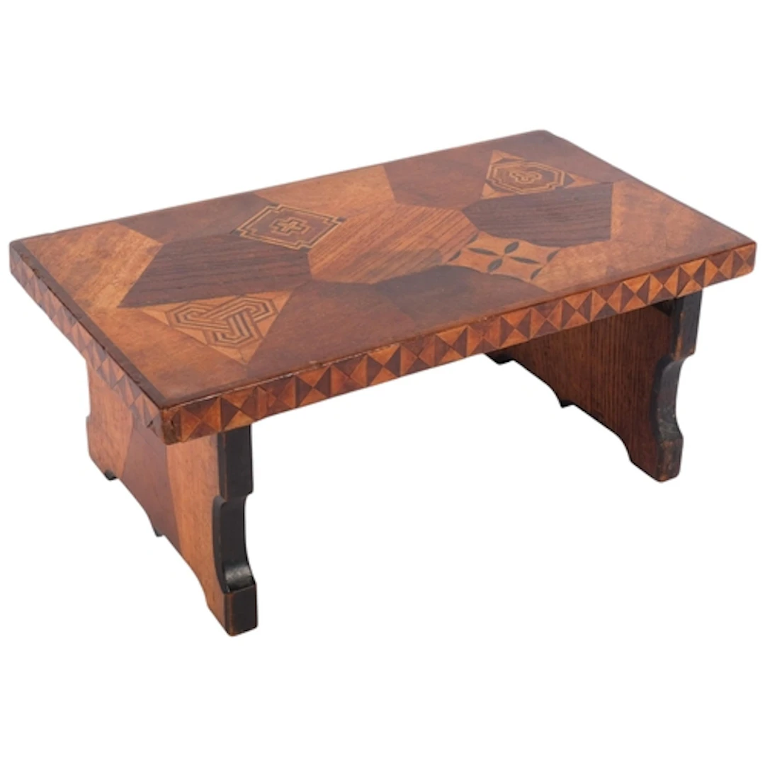 A small Oriental specimen wood marquetry table, L32cm