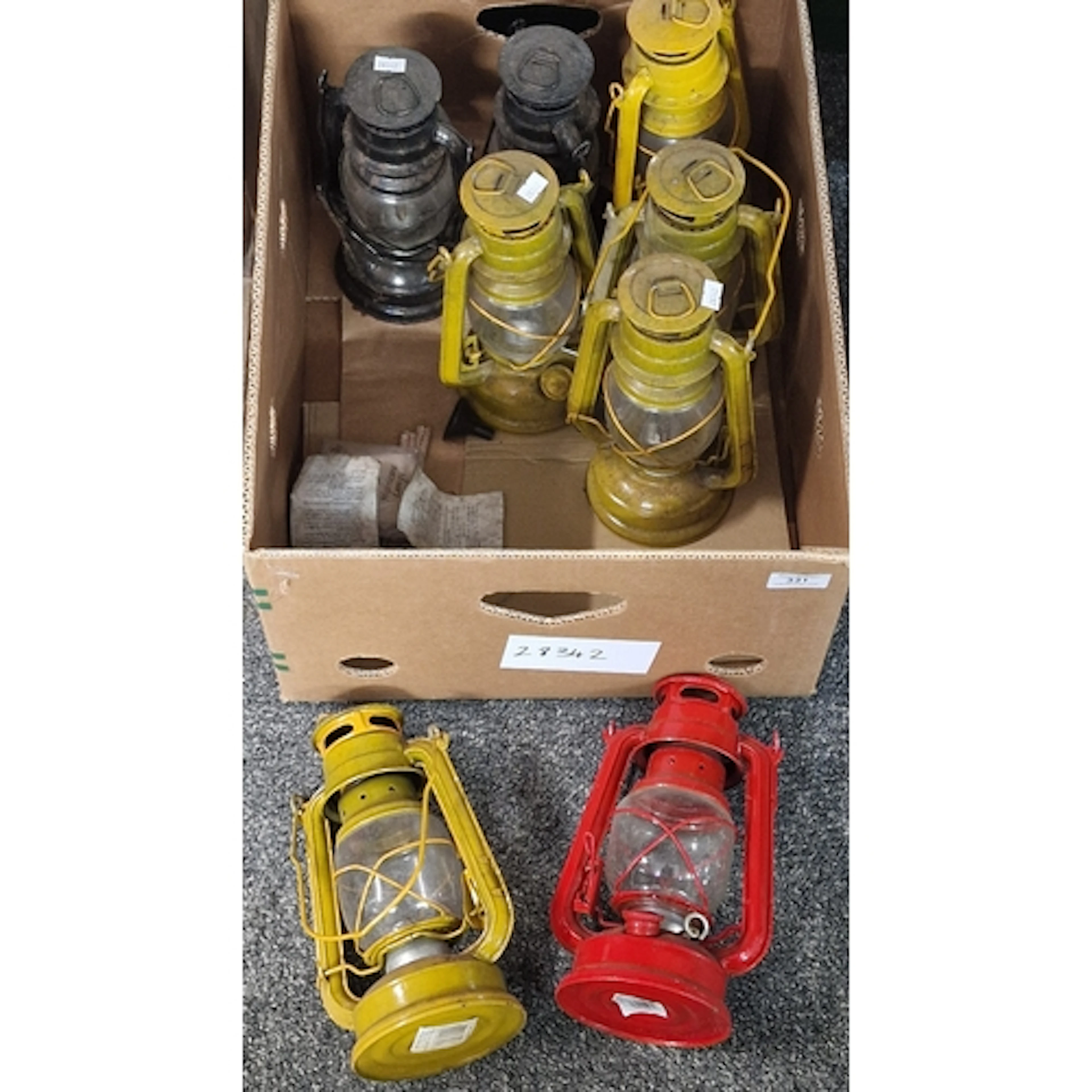 Collection of eight painted oil lanterns. (B.P. 21% + VAT)