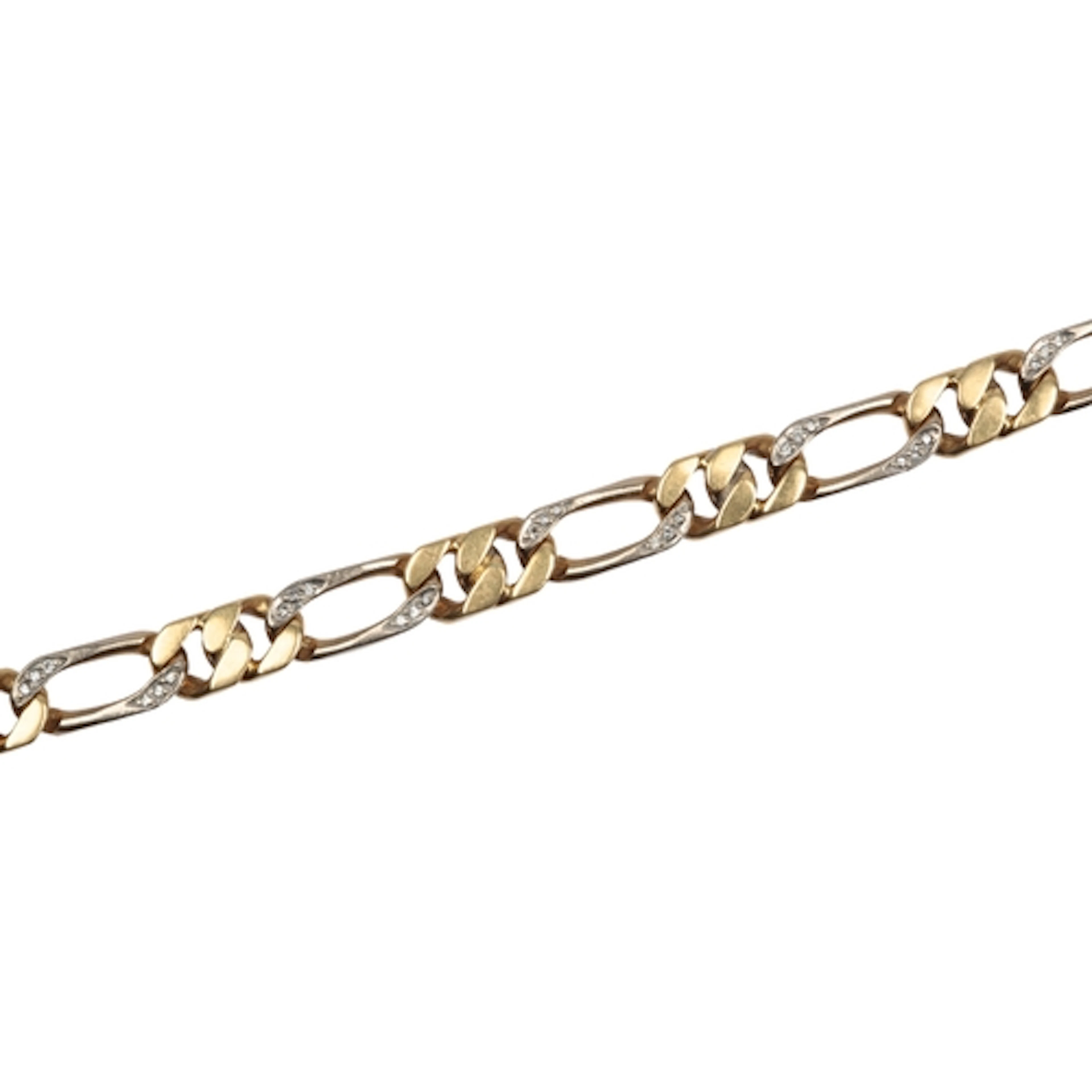 A gold and diamond bracelet, composed of bicoloured figaro l...