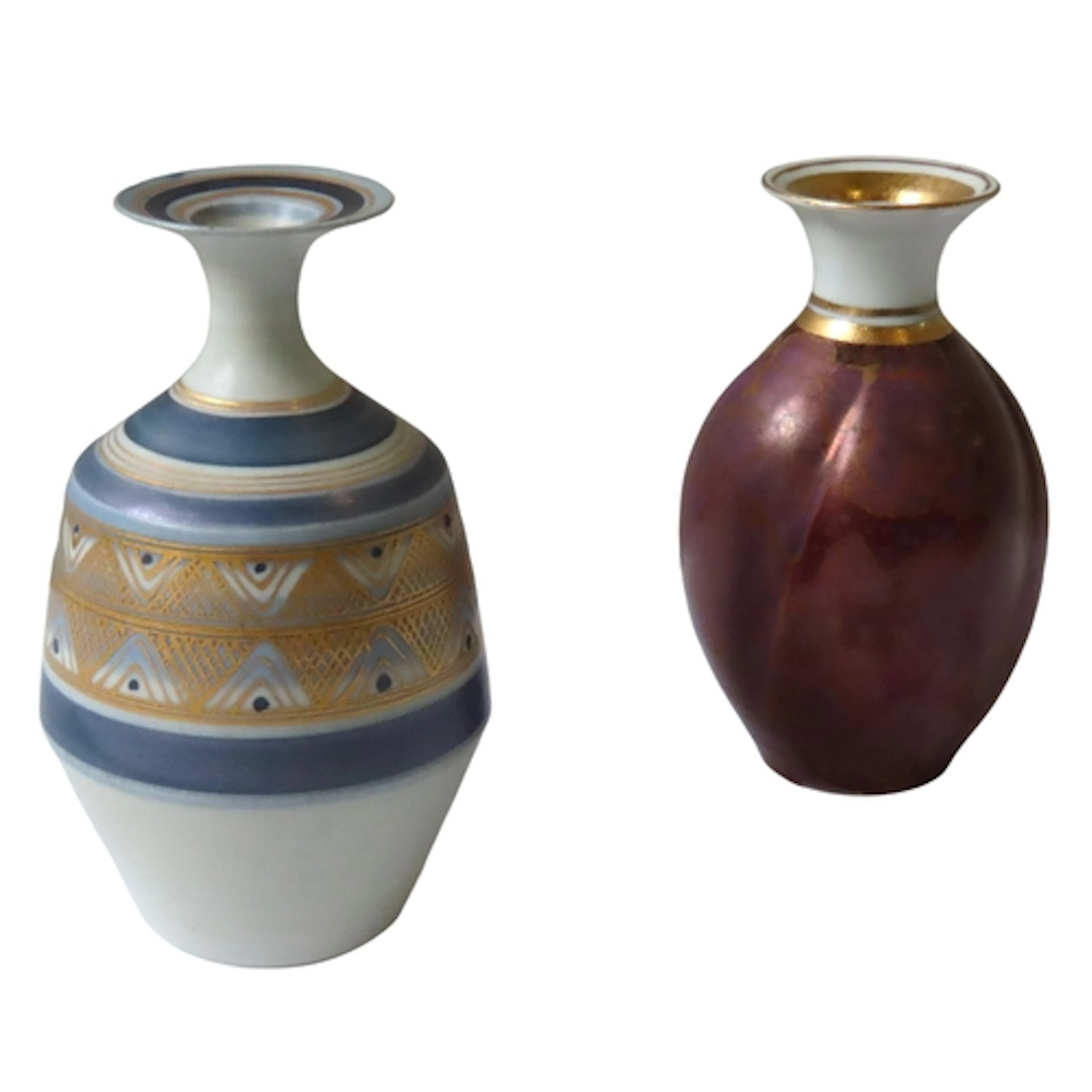 A MARY RICH STUDIO POTTERY VASE AND A LOBED STUDIO POTTERY V...