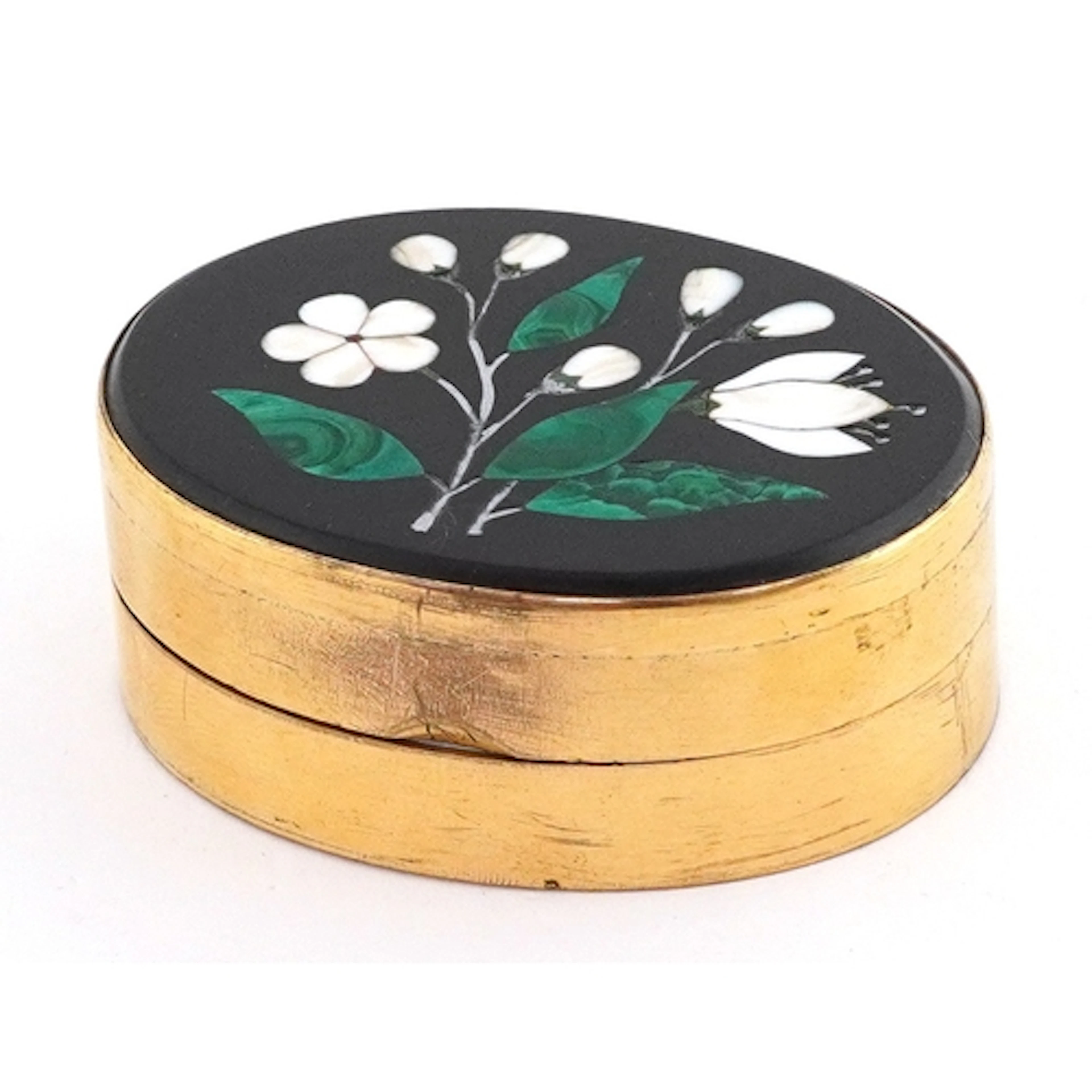 Italian pietra dura and brass box and cover inlaid with flow...
