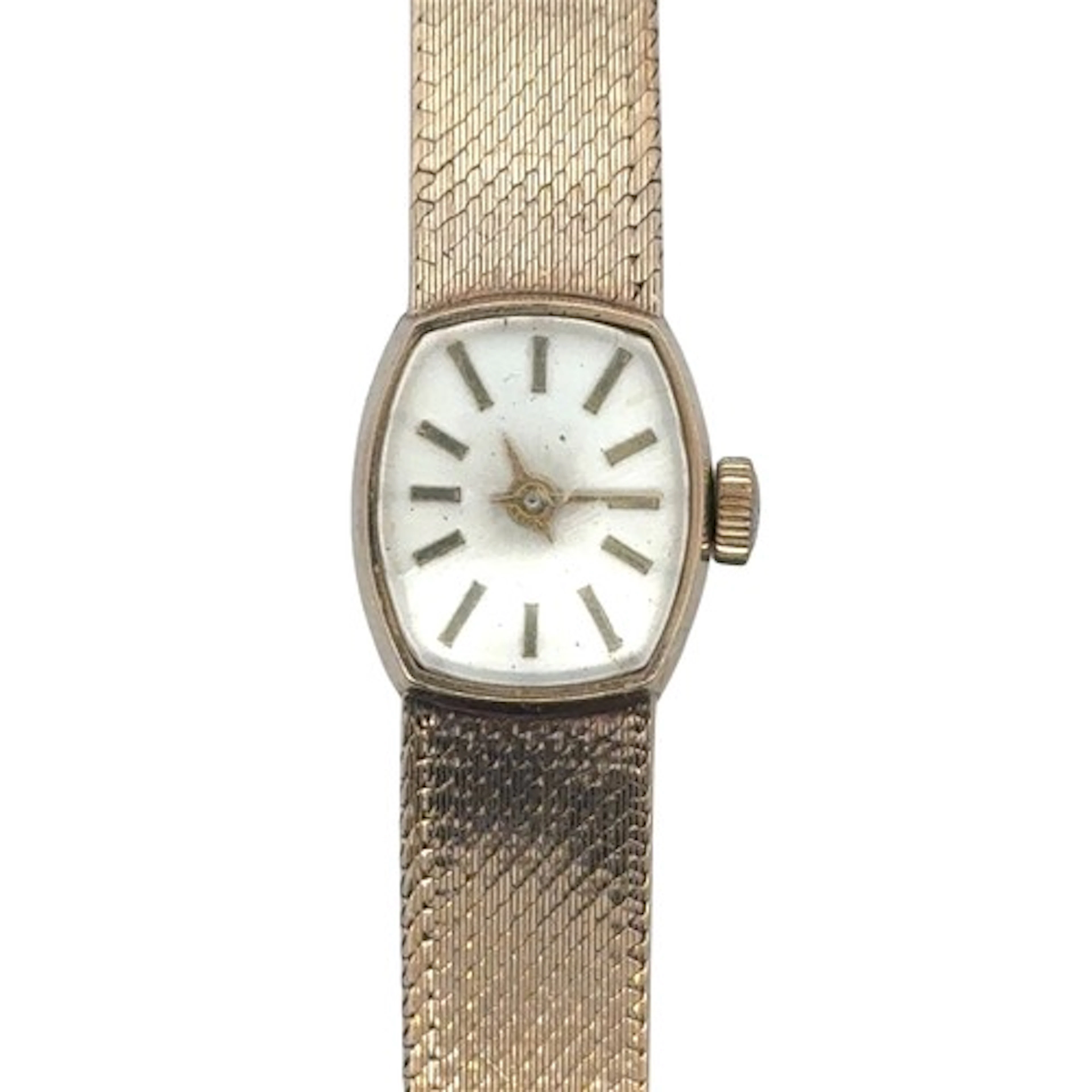 9ct gold ladies watch with unsigned dial with baton markers,...