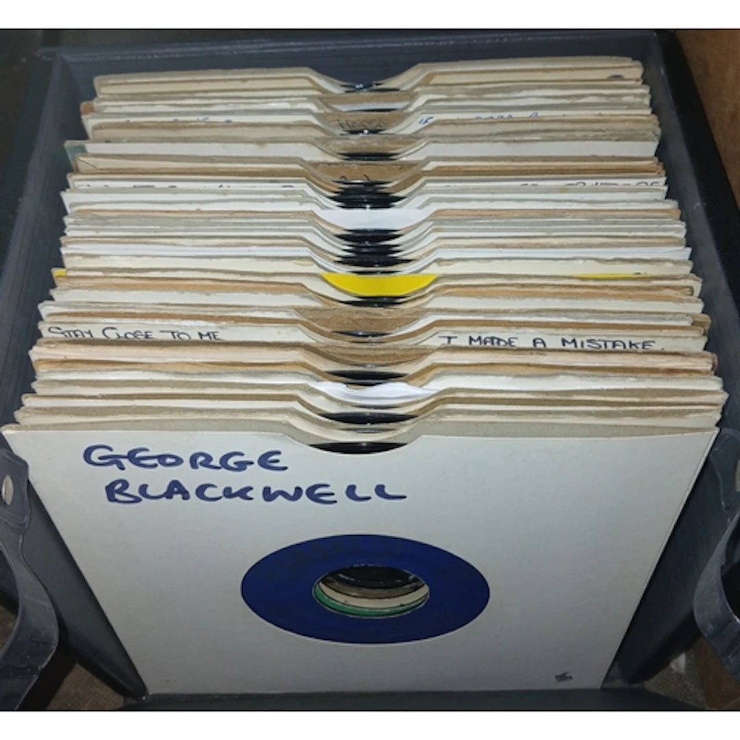 A record case of assorted northern soul 7" vinyl singles.