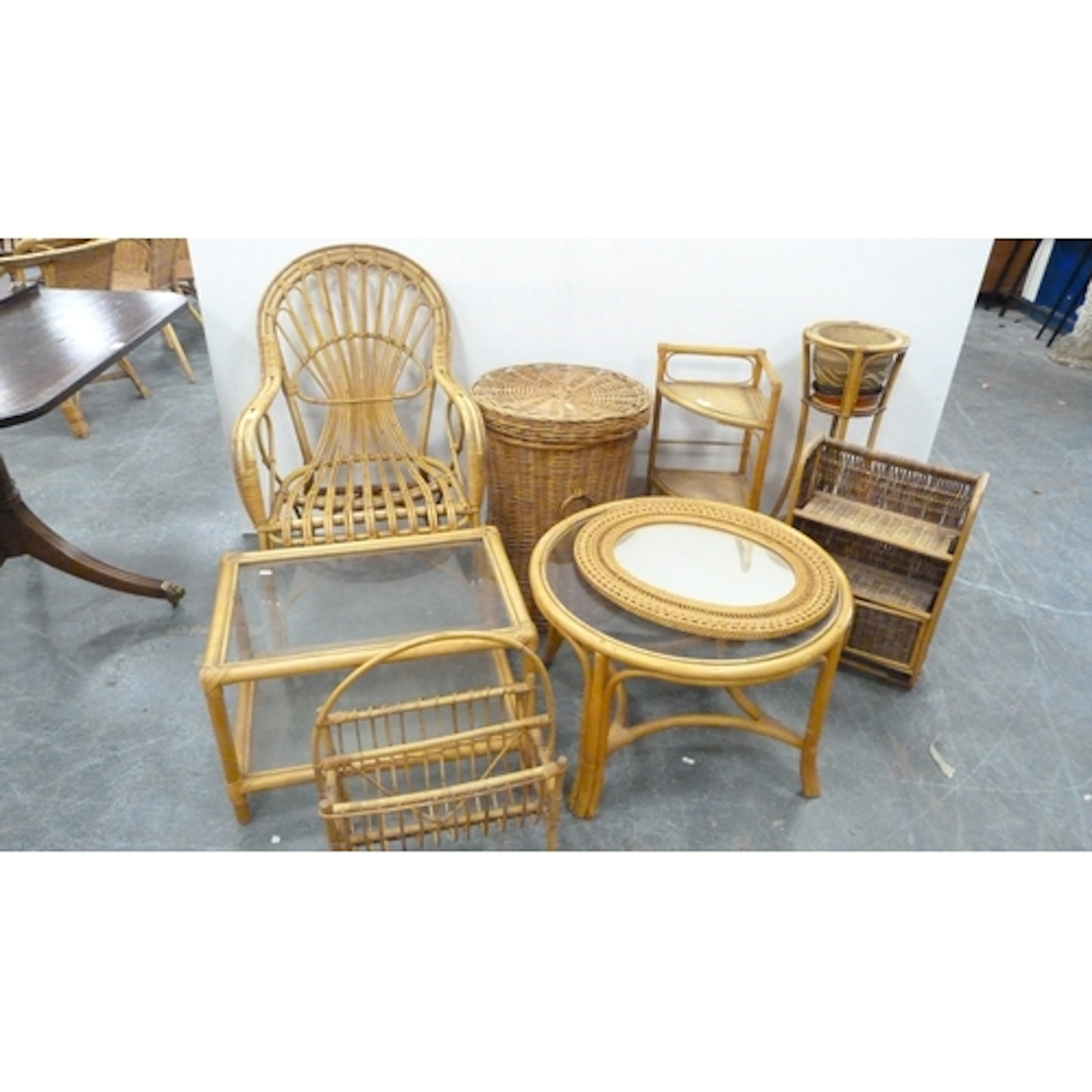 Group of bamboo and cane occasional furniture to include tab...