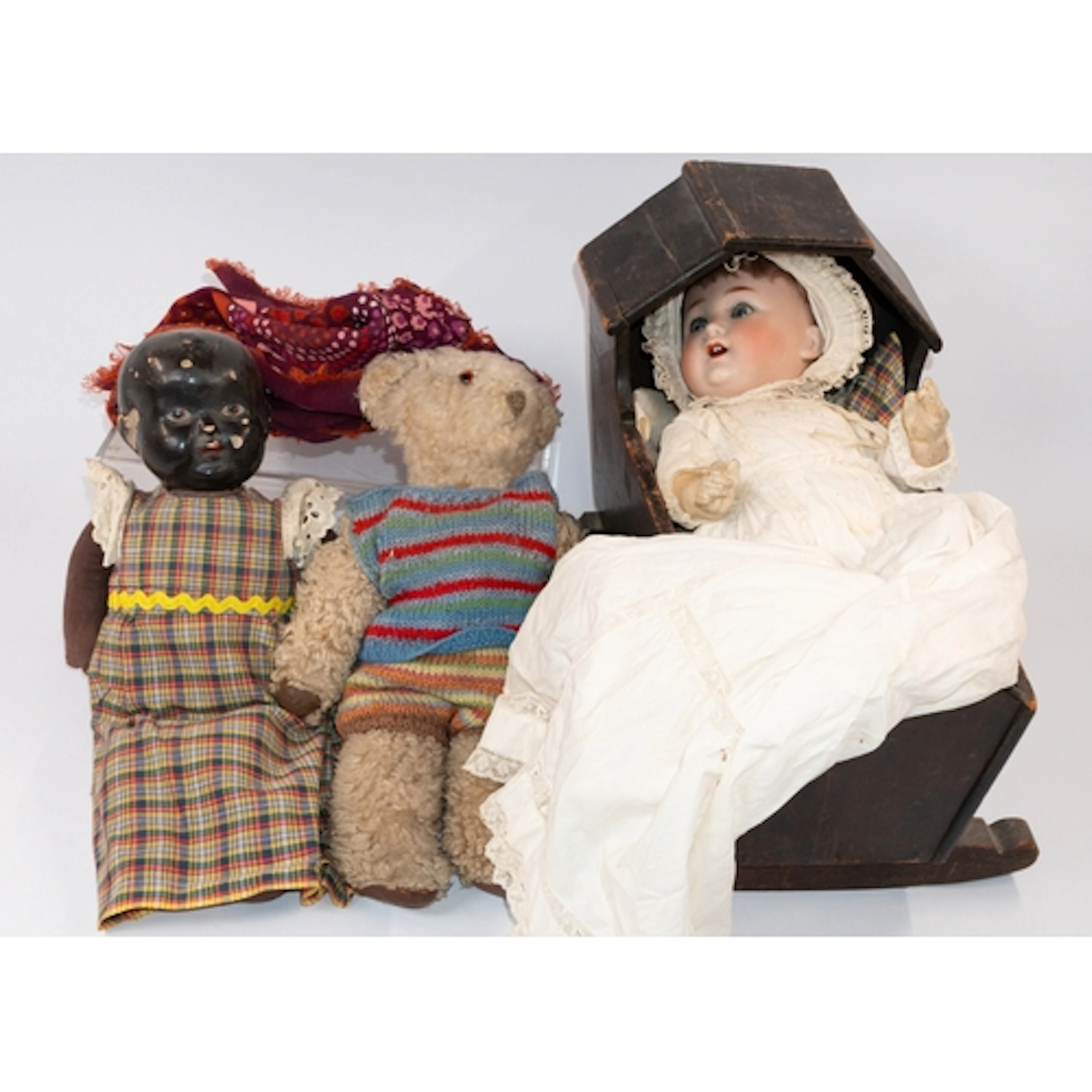 Toys: an early 20th century dolls crib, probably handmade, t...