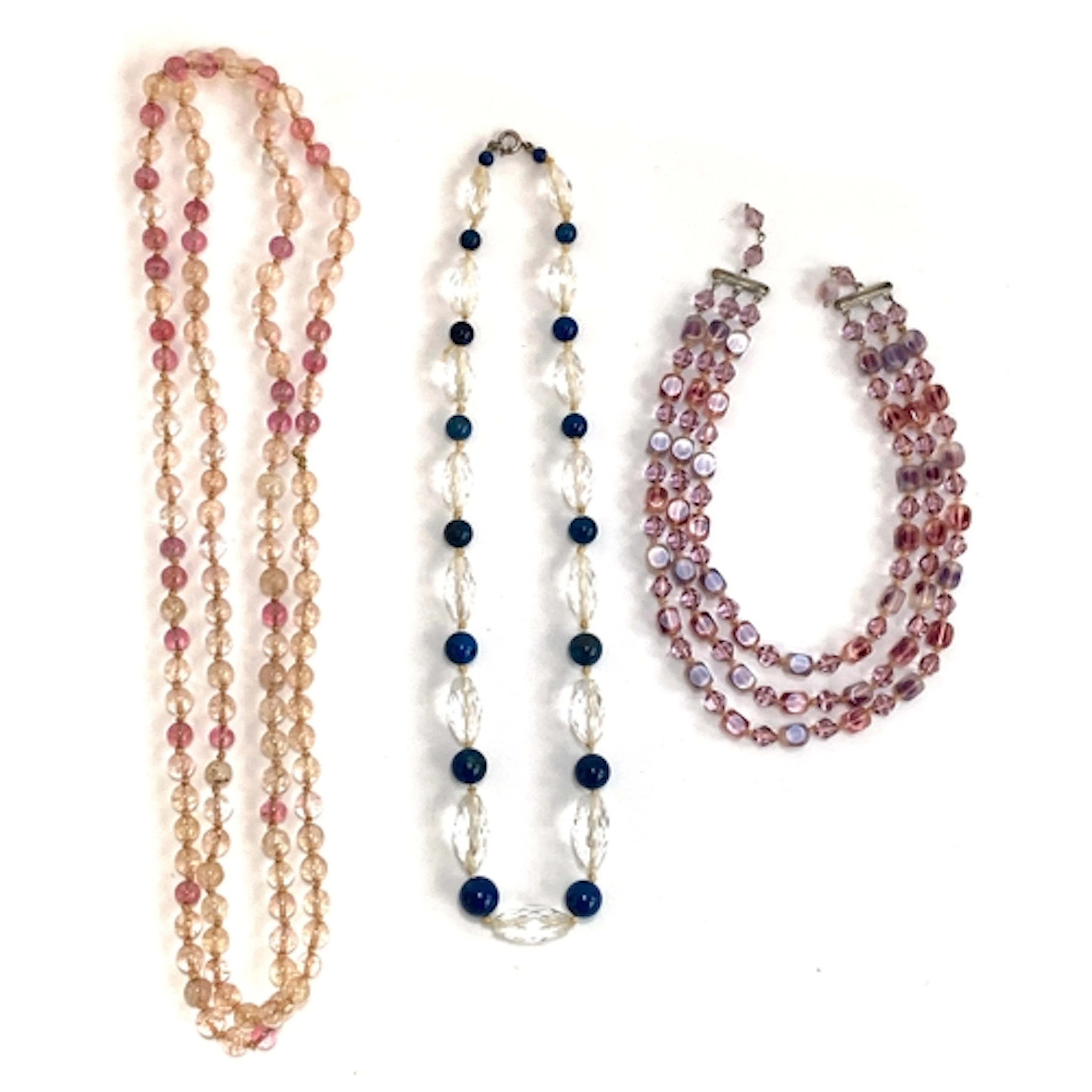 Three vintage beaded necklaces to include: a sodalite and ro...
